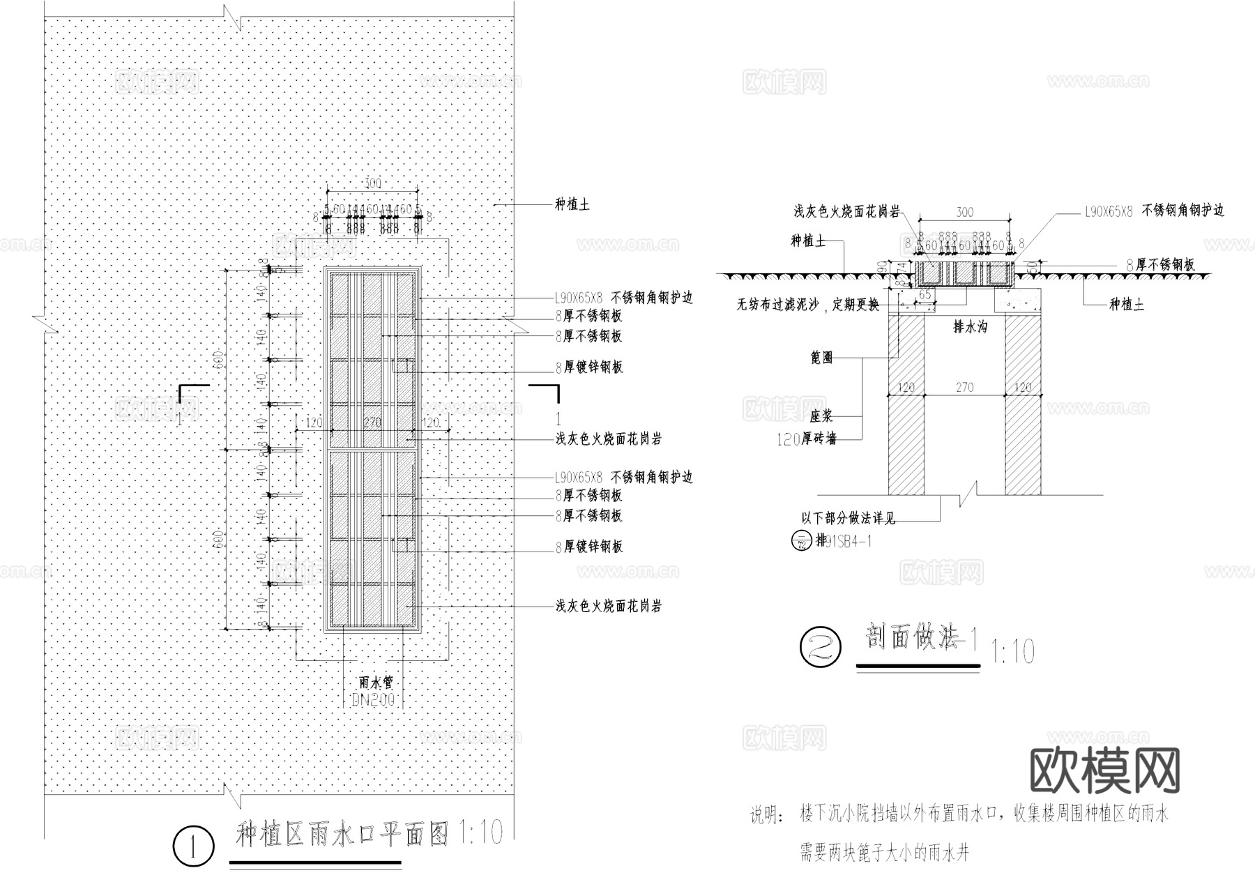 雨水口 排水沟 排水盖板篦子 人行主路支路 楼单元入口种植区cad施工图