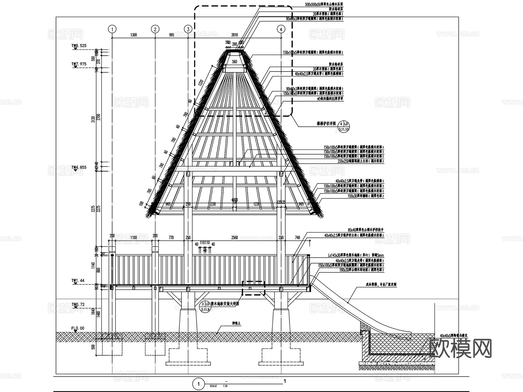 鸿坤理想海岸三套景观亭CAD施工图集cad施工图