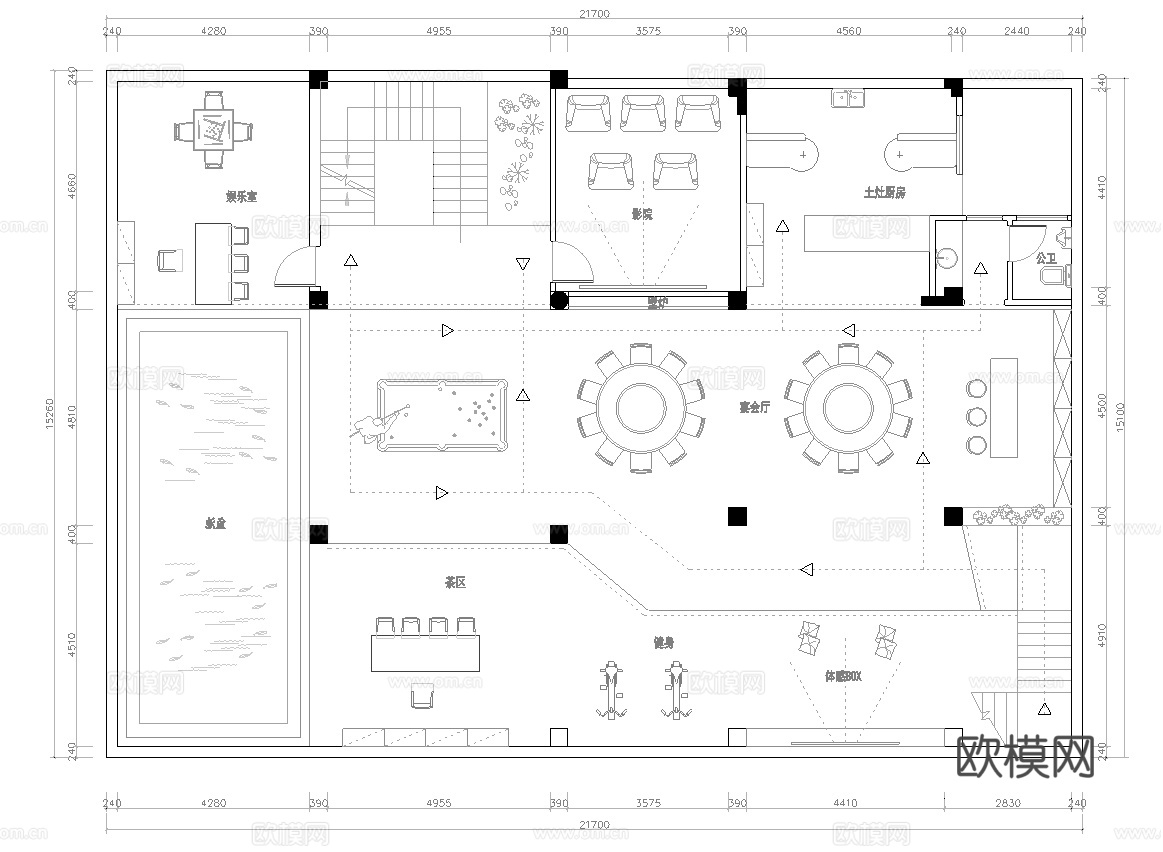 休闲娱乐民宿 最新平面施工图设计cad施工图