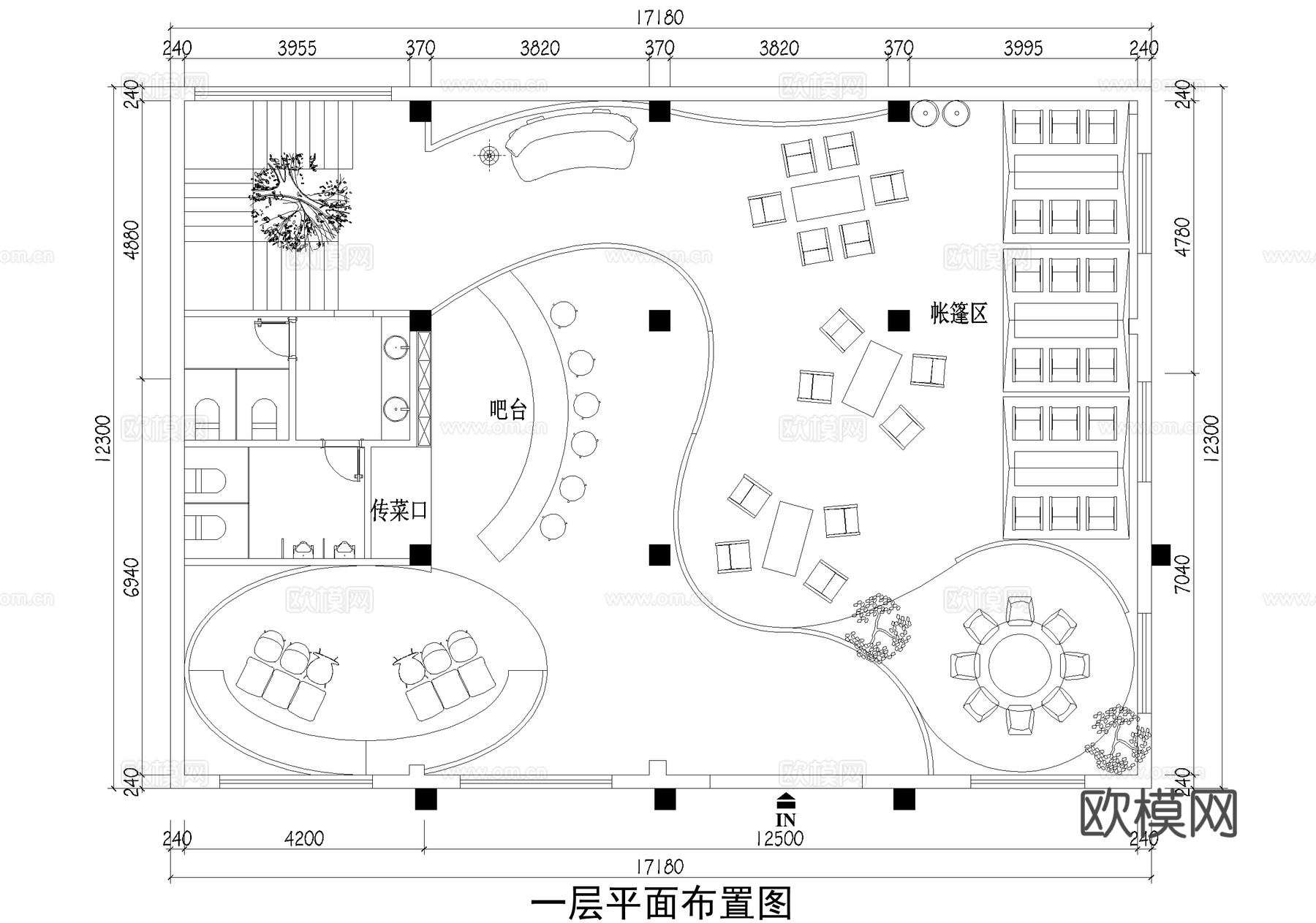 二层露营风餐厅 平面图 帐篷区cad施工图cad施工图