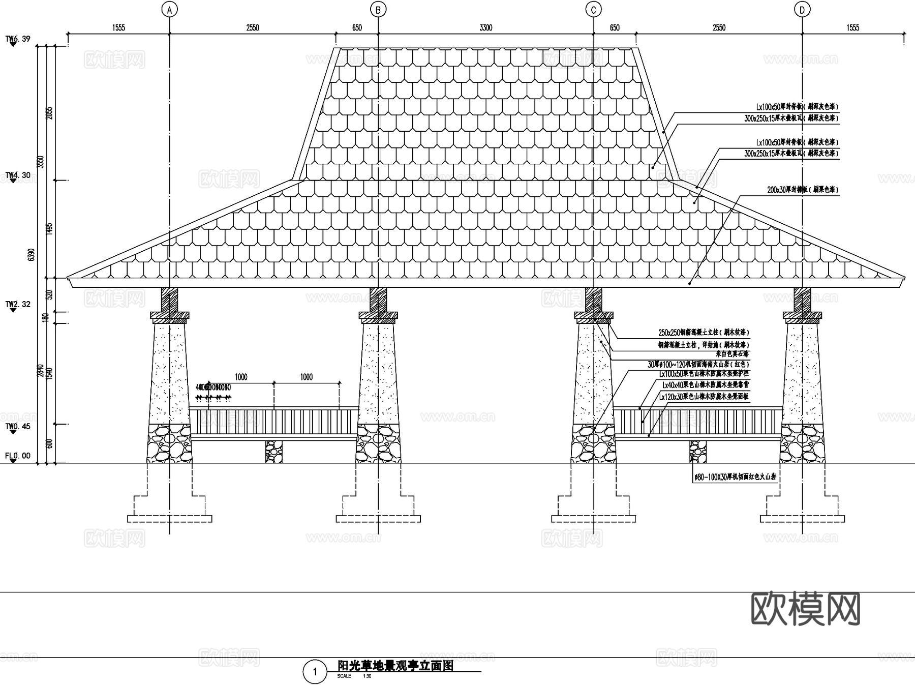 鸿坤理想海岸三套景观亭CAD施工图集cad施工图
