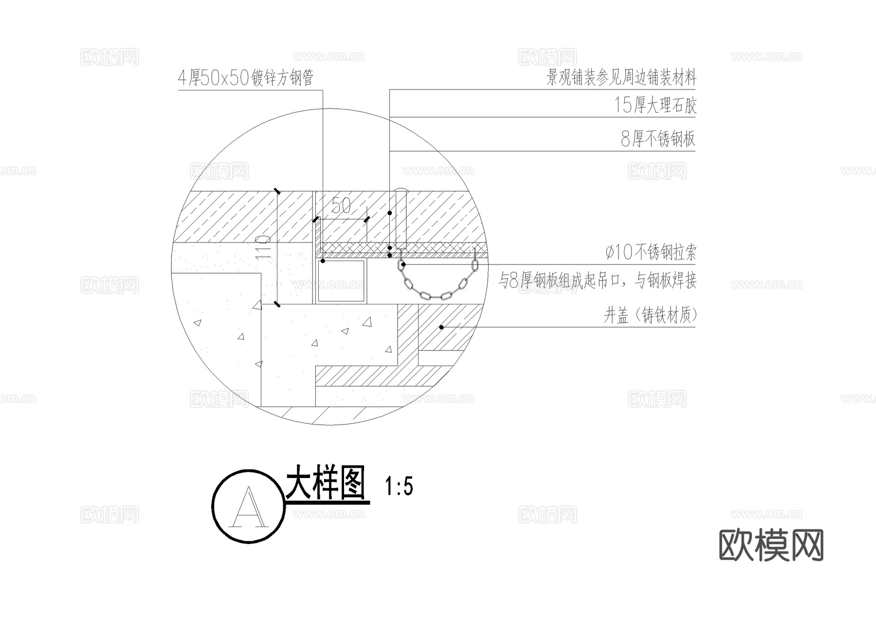 井盖节点 检查井盖 复合井盖 装饰井 标识牌 CAD施工图cad施工图