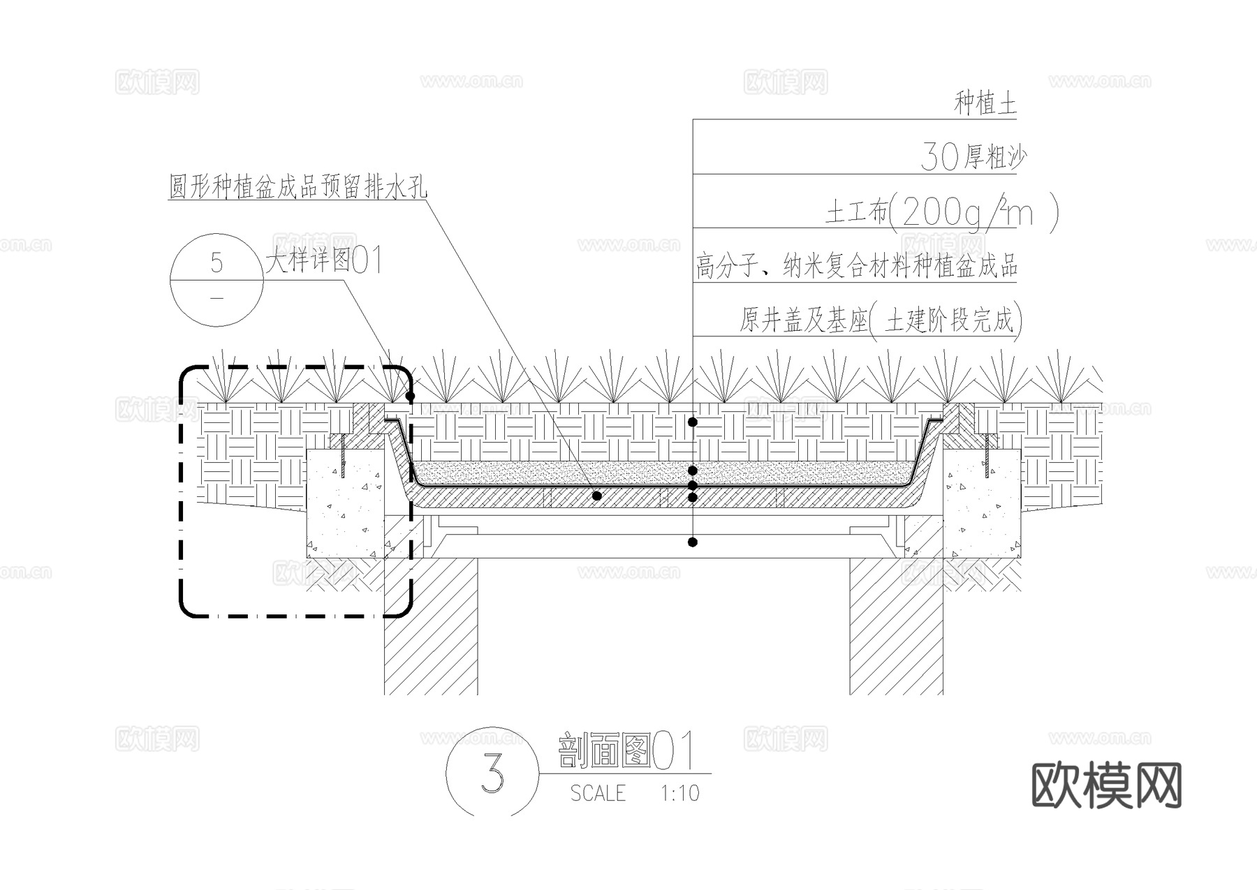 井盖节点 装饰井检查井盖板 绿化种植盆 绿化种植井圈 抽手杆cad施工图