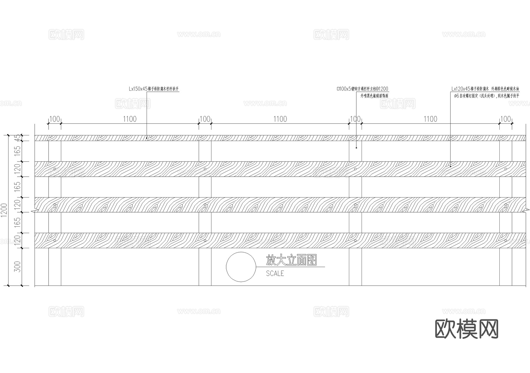 木平台 出挑悬挑平台立面 观景台 亲水台 木栏杆cad施工图