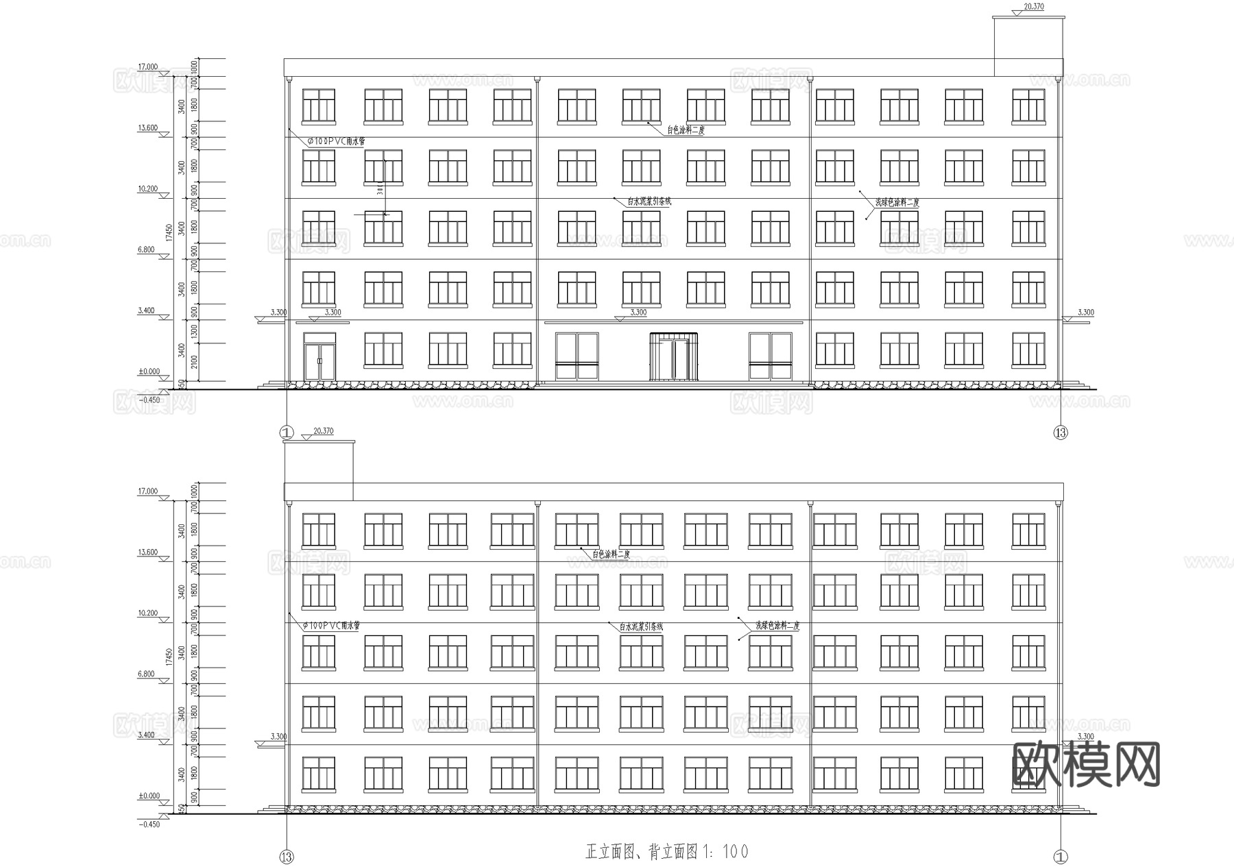 五层银行办公楼建筑cad施工图