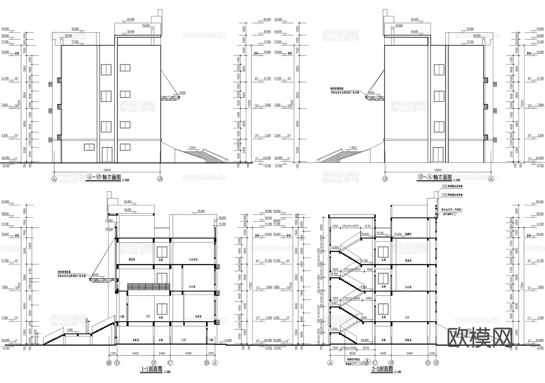 四层厂区办公楼建筑cad施工图cad施工图