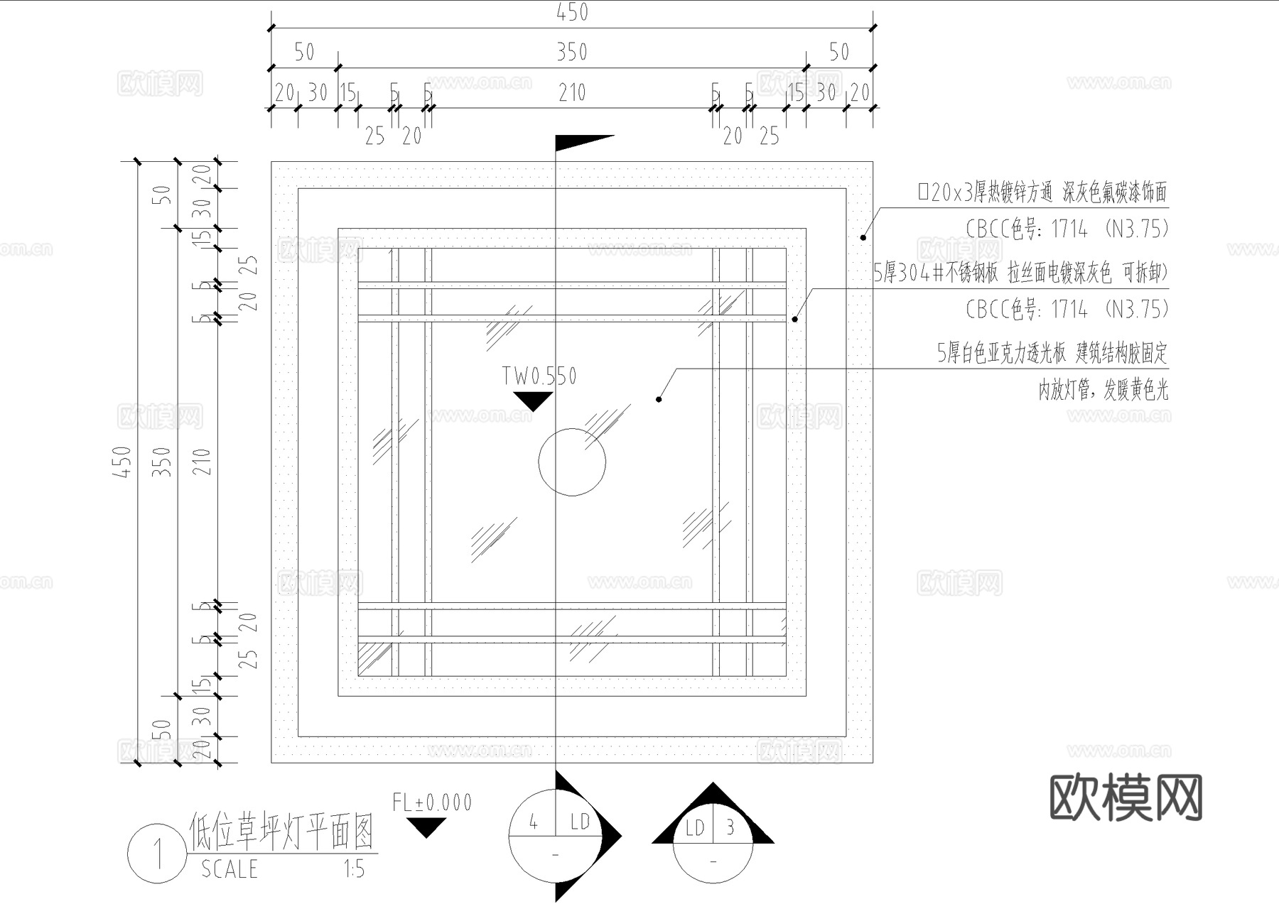 低位草坪灯 景观灯cad施工图