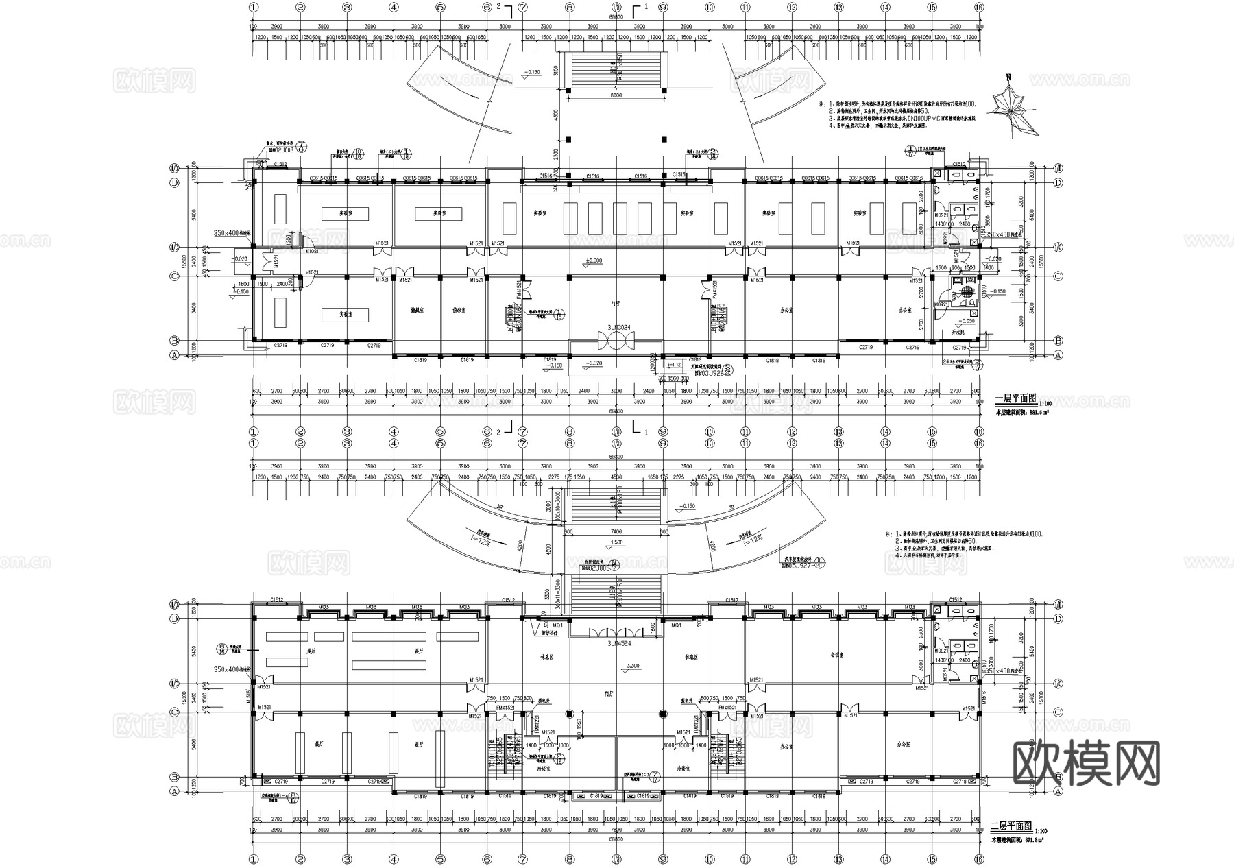 四层厂区办公楼建筑cad施工图cad施工图