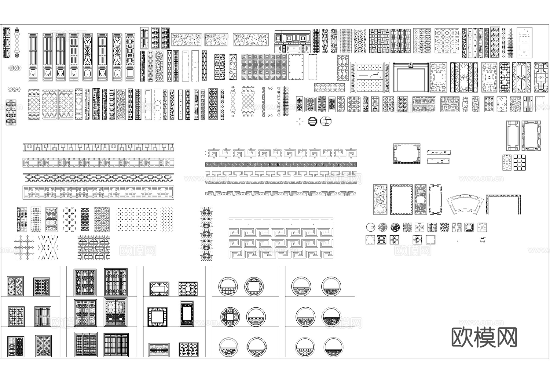 中式门窗屏风雕花隔断装饰图块CAD施工图集cad施工图