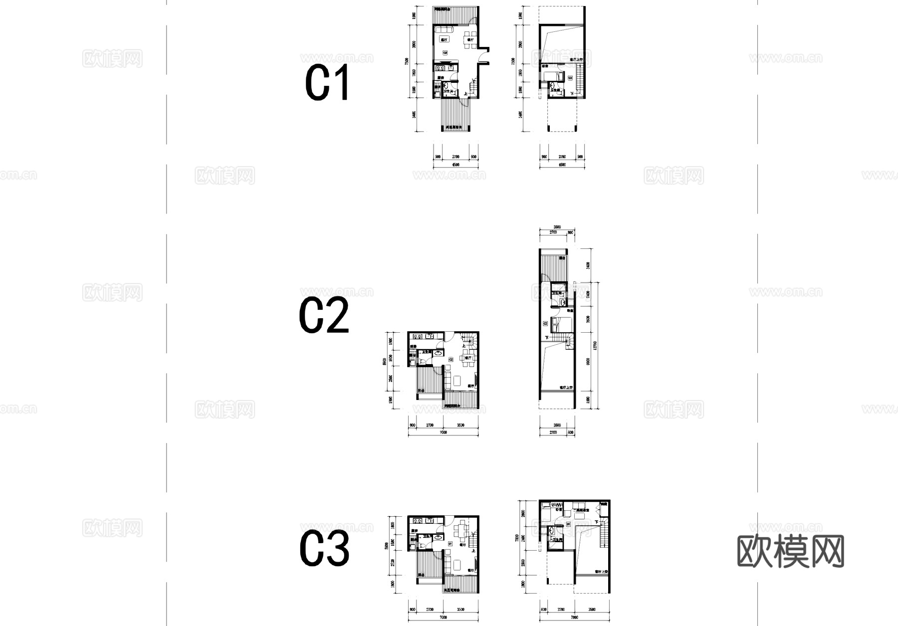 中粮复式LOFT户型改造建筑平面CAD施工图cad施工图