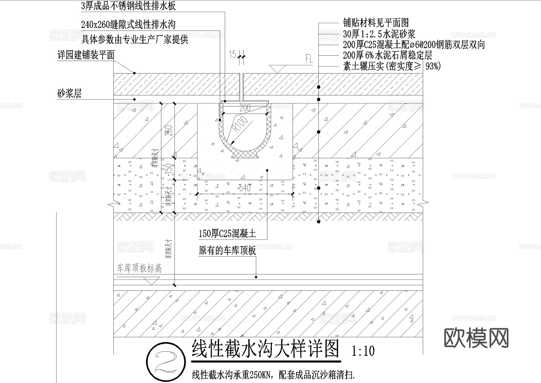 排水沟节点 线性排水沟 缝隙式排水沟 透水管cad施工图