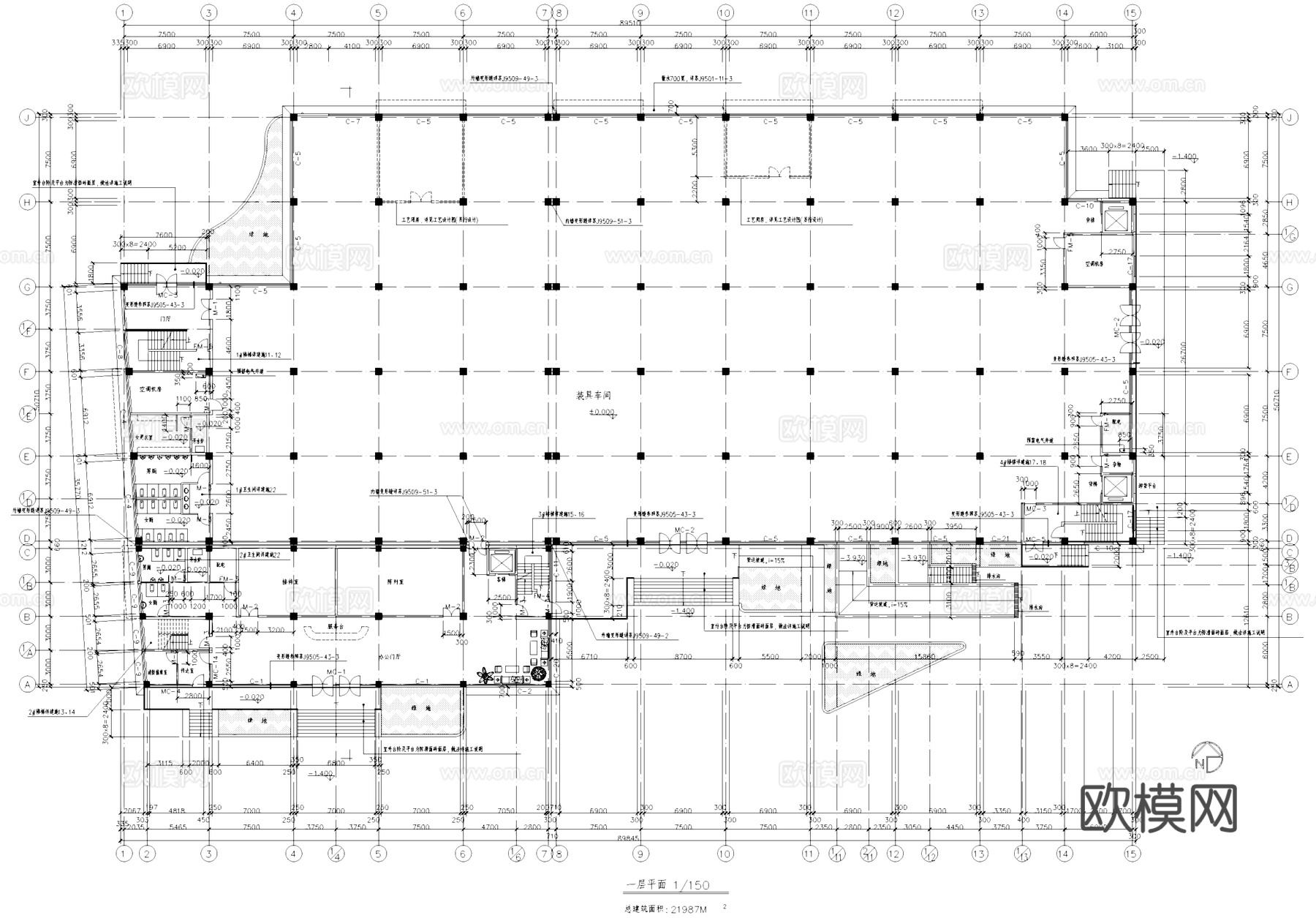 装具车间厂房工业建筑CAD施工图cad施工图