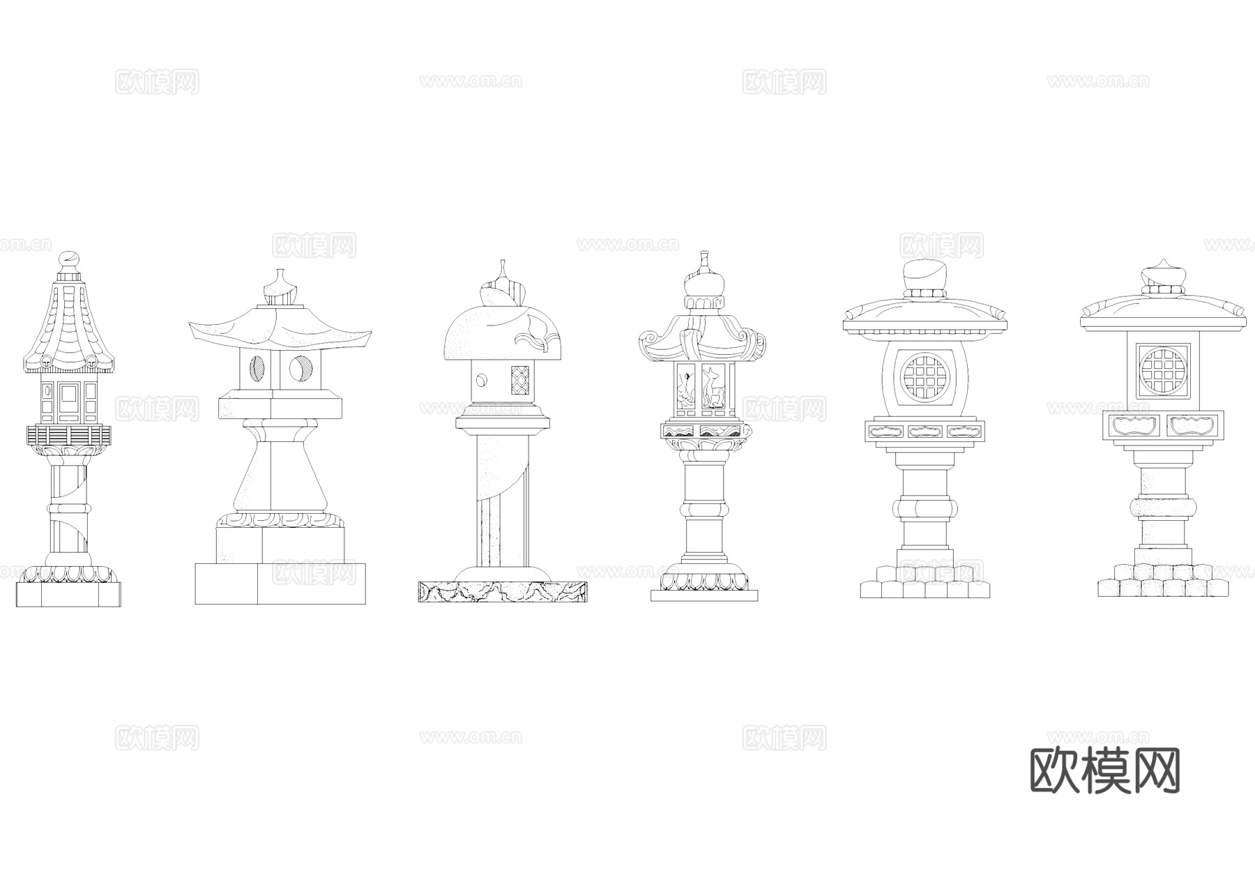 中式石笼景观灯立面图块图库CAD施工图cad施工图