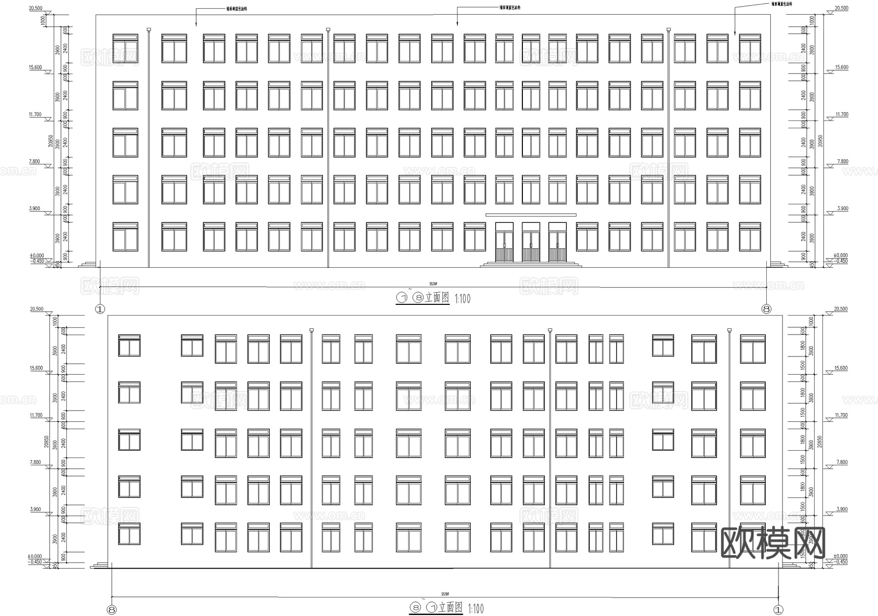 五层办公楼建筑cad施工图
