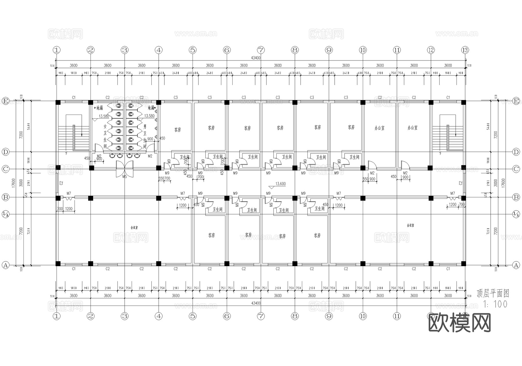 五层银行办公楼建筑cad施工图