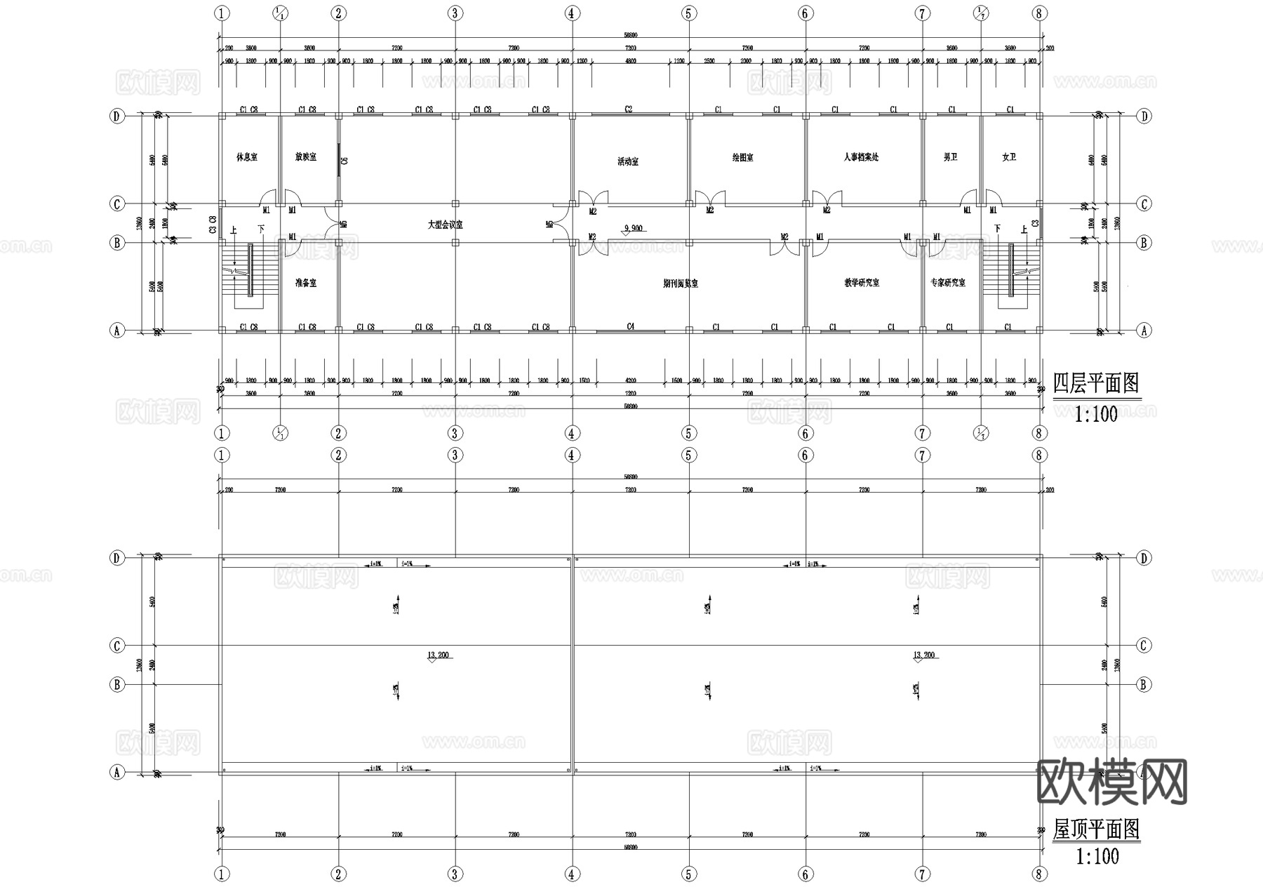 四层大学办公楼建筑cad施工图