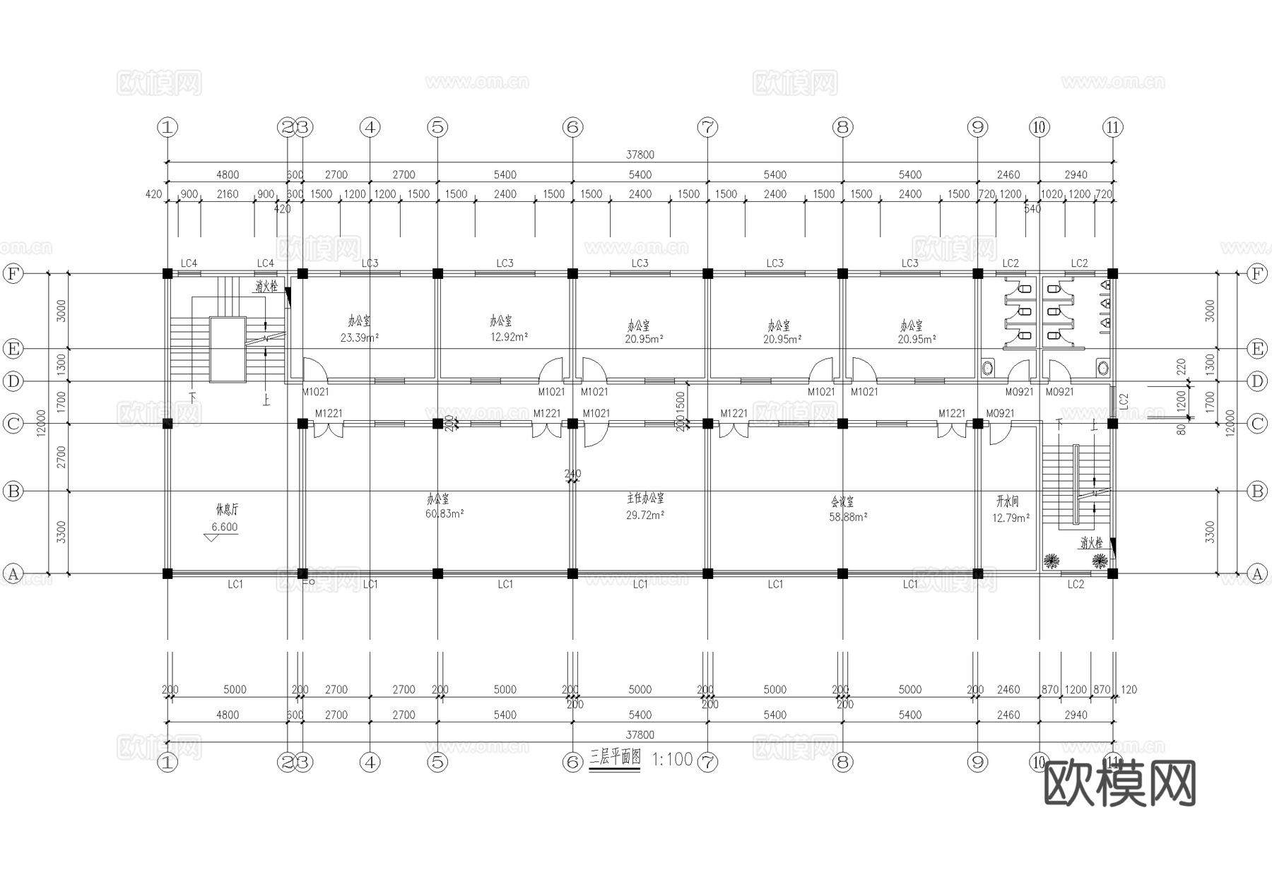 四层办公楼建筑平面图cad施工图