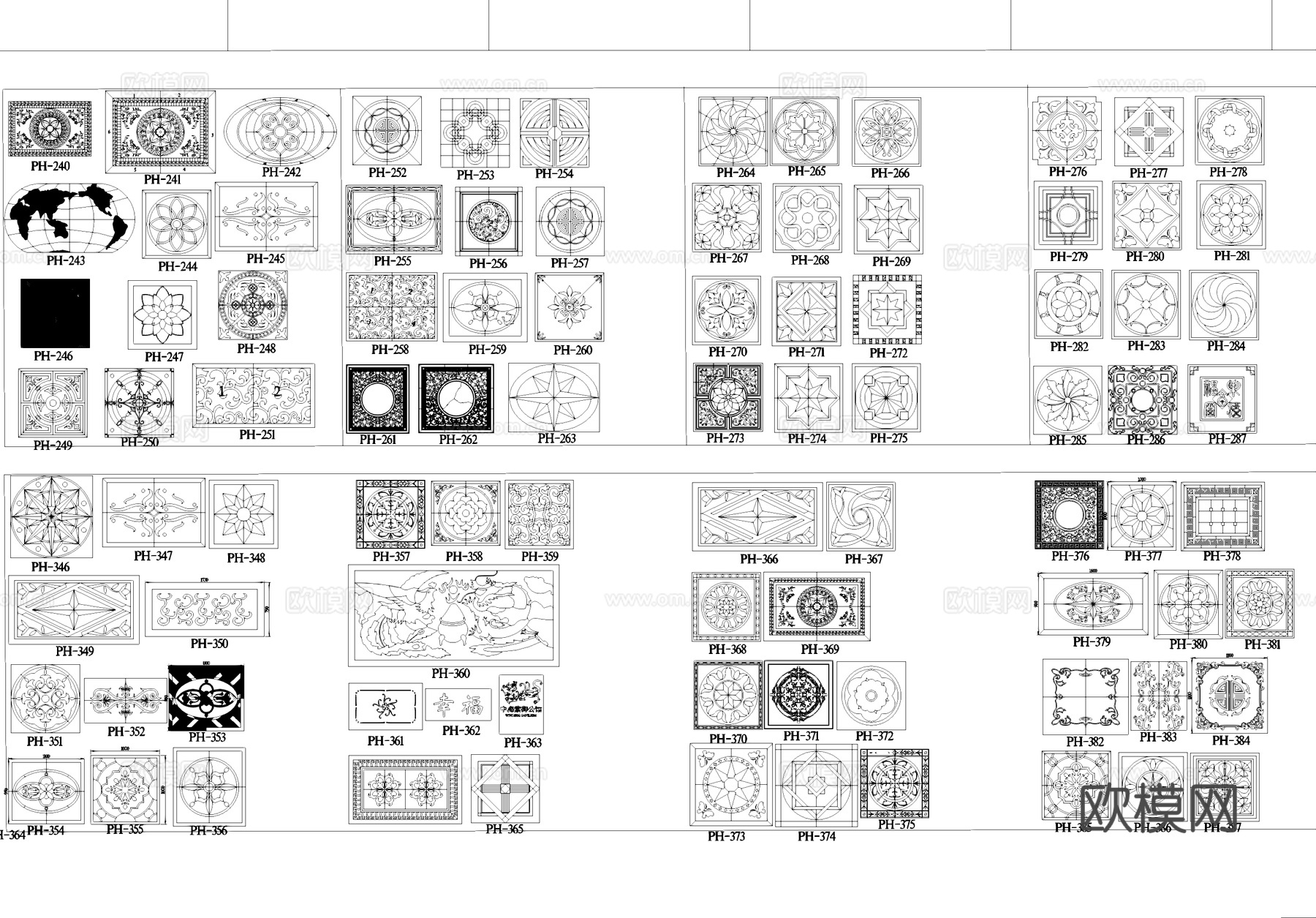 中式地面花纹雕花纹样CAD图库cad施工图