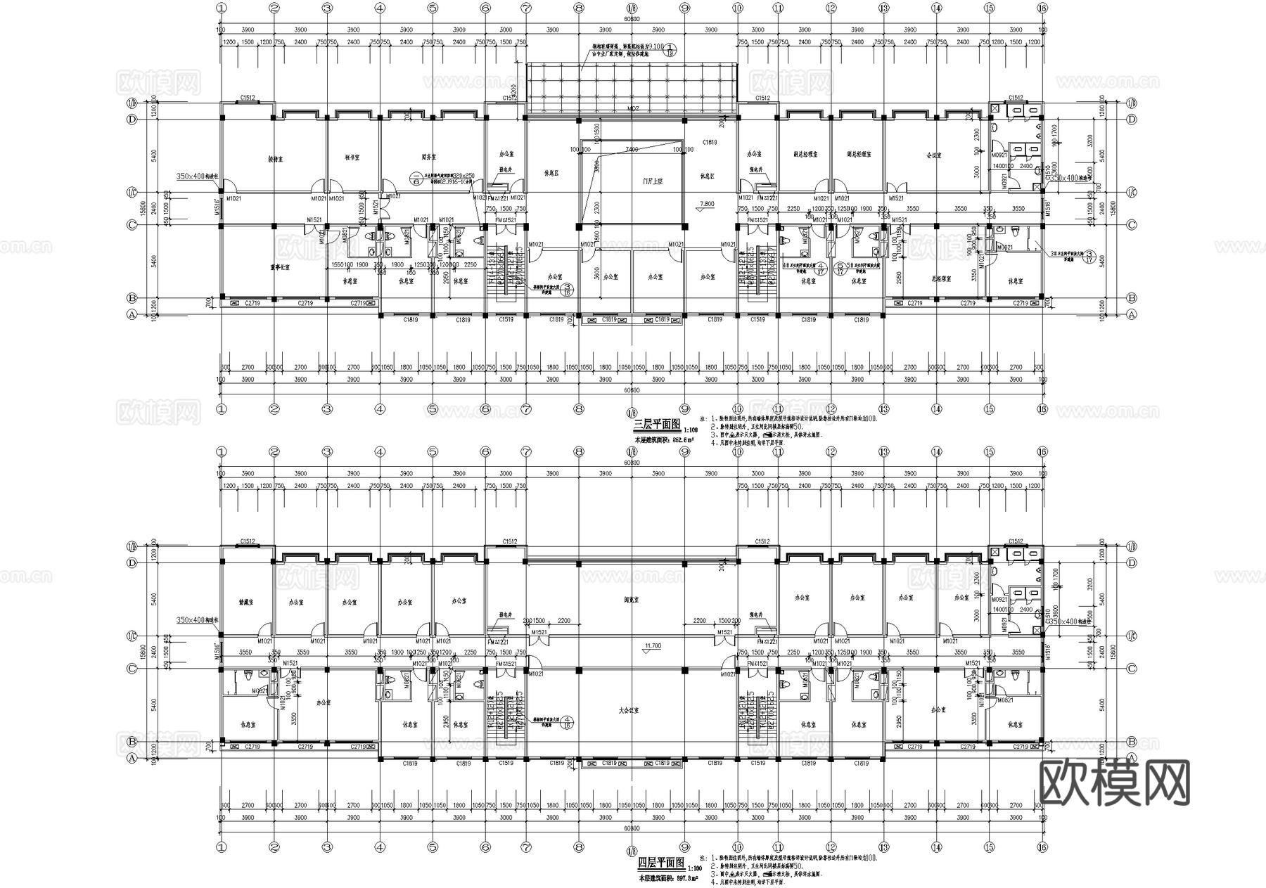 四层厂区办公楼建筑cad施工图cad施工图