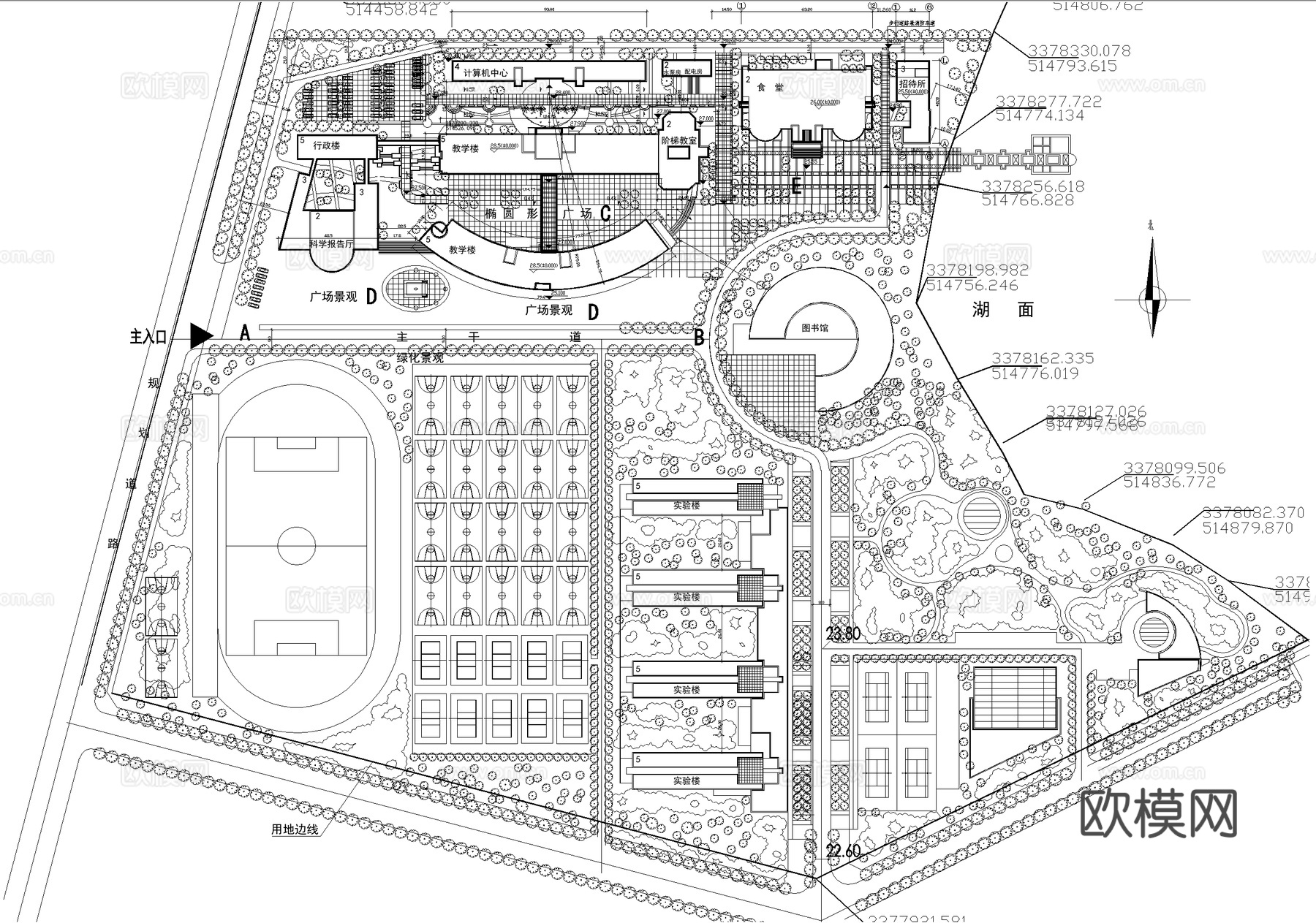 校园景观 大学规划总平面图cad施工图