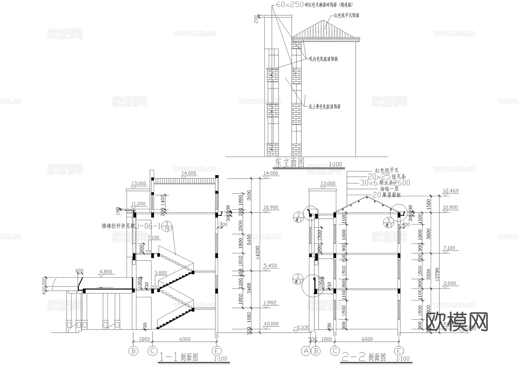 三层政府办公大楼建筑cad施工图