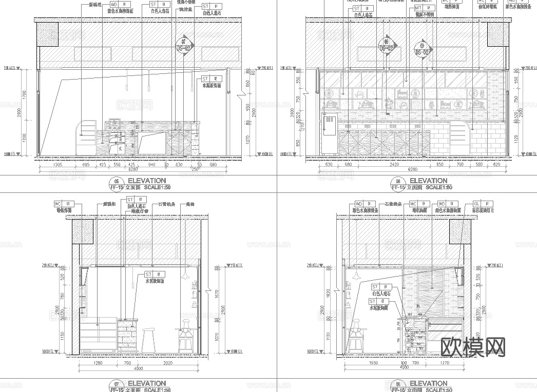 奶茶店 最新全套施工图设计cad施工图