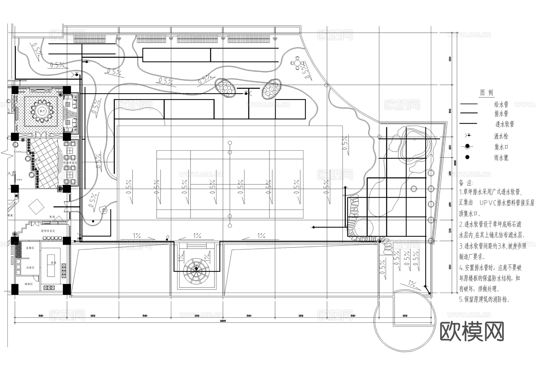 庭院花园景观给排水平面图cad施工图