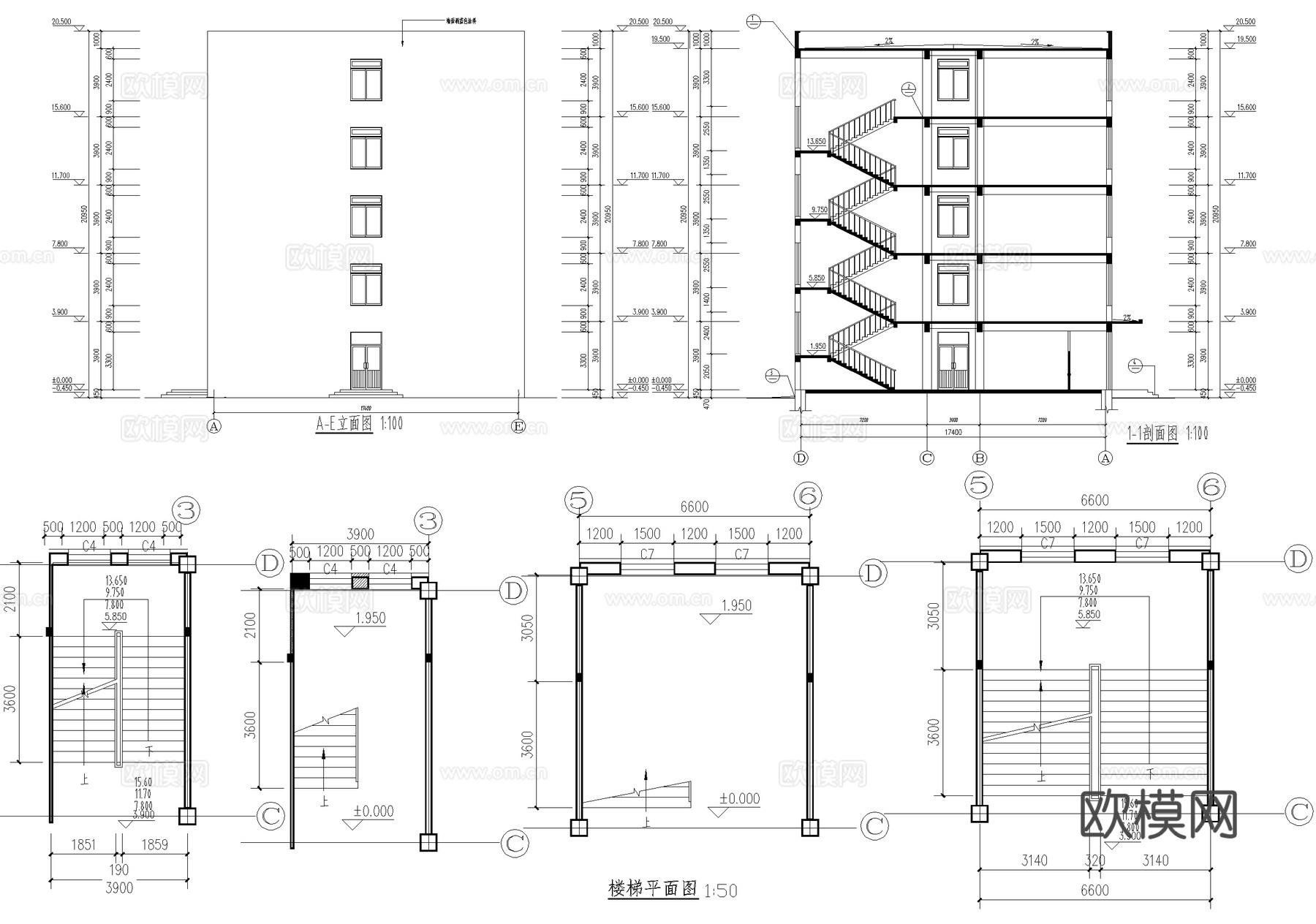 五层办公楼建筑cad施工图