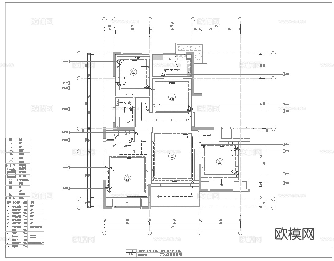 三室一厅样板间 最新全套施工图设计cad施工图