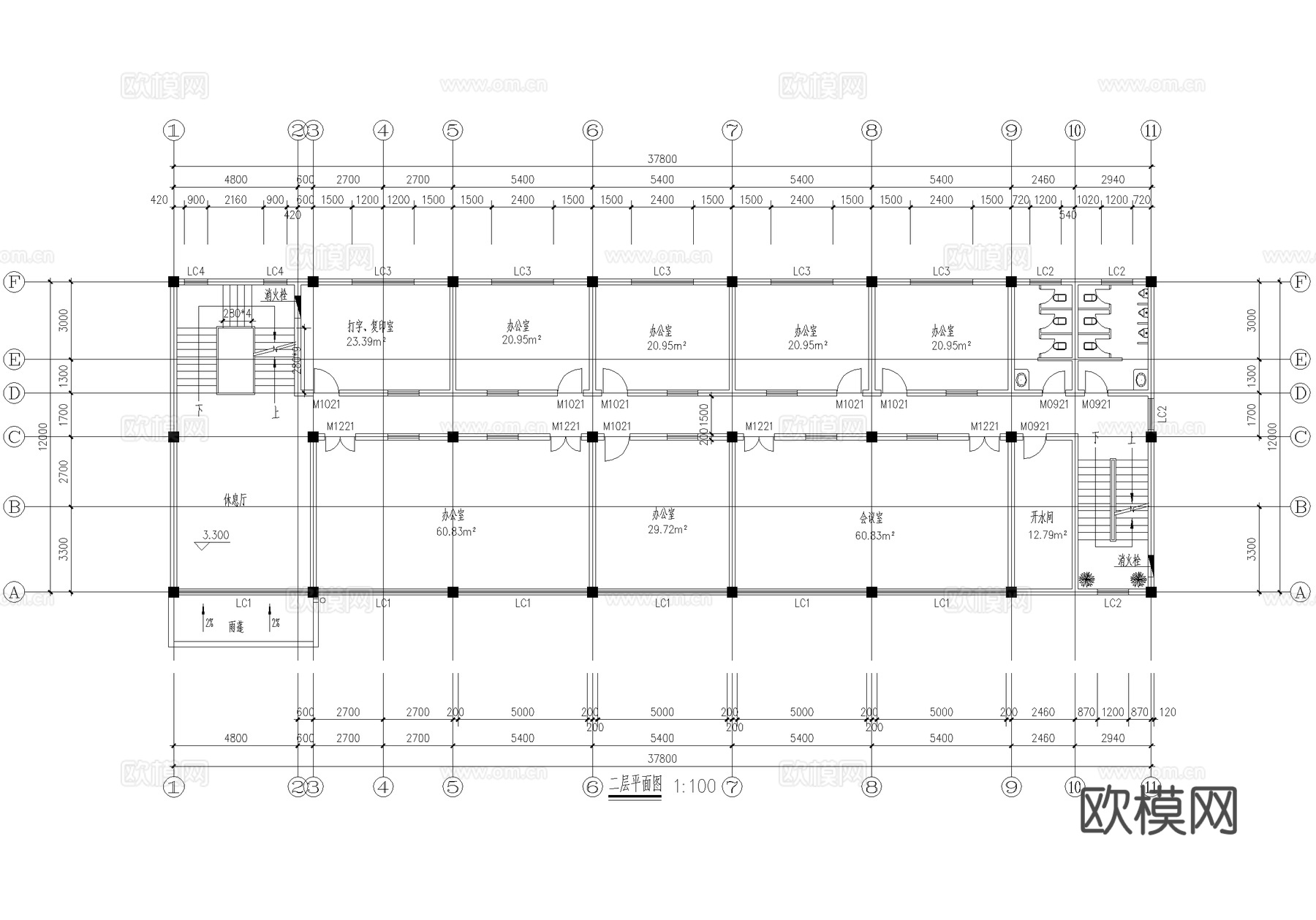 四层办公楼建筑平面图cad施工图