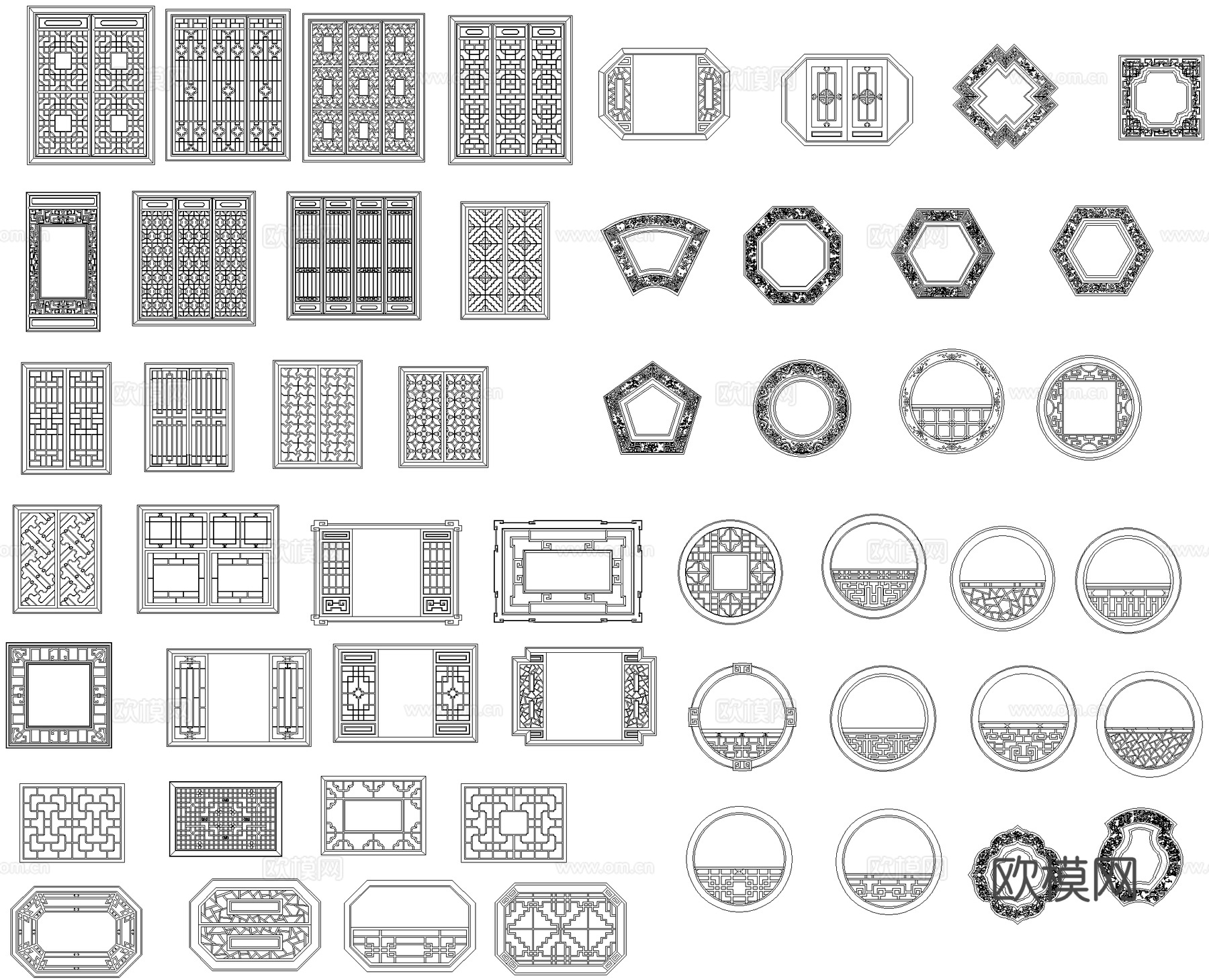 中式纹样木格窗窗花图块图库CAD施工图cad施工图