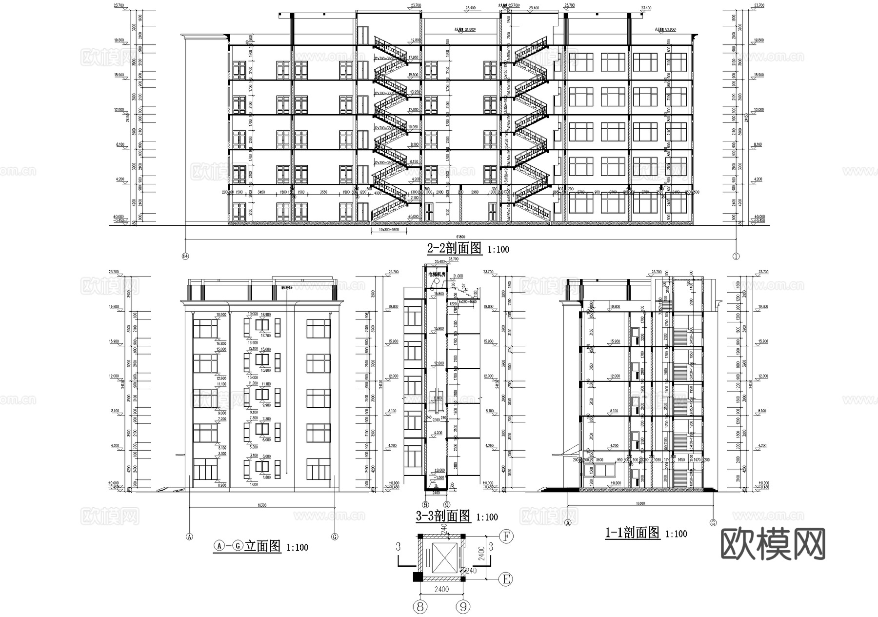 五层办公楼建筑cad施工图