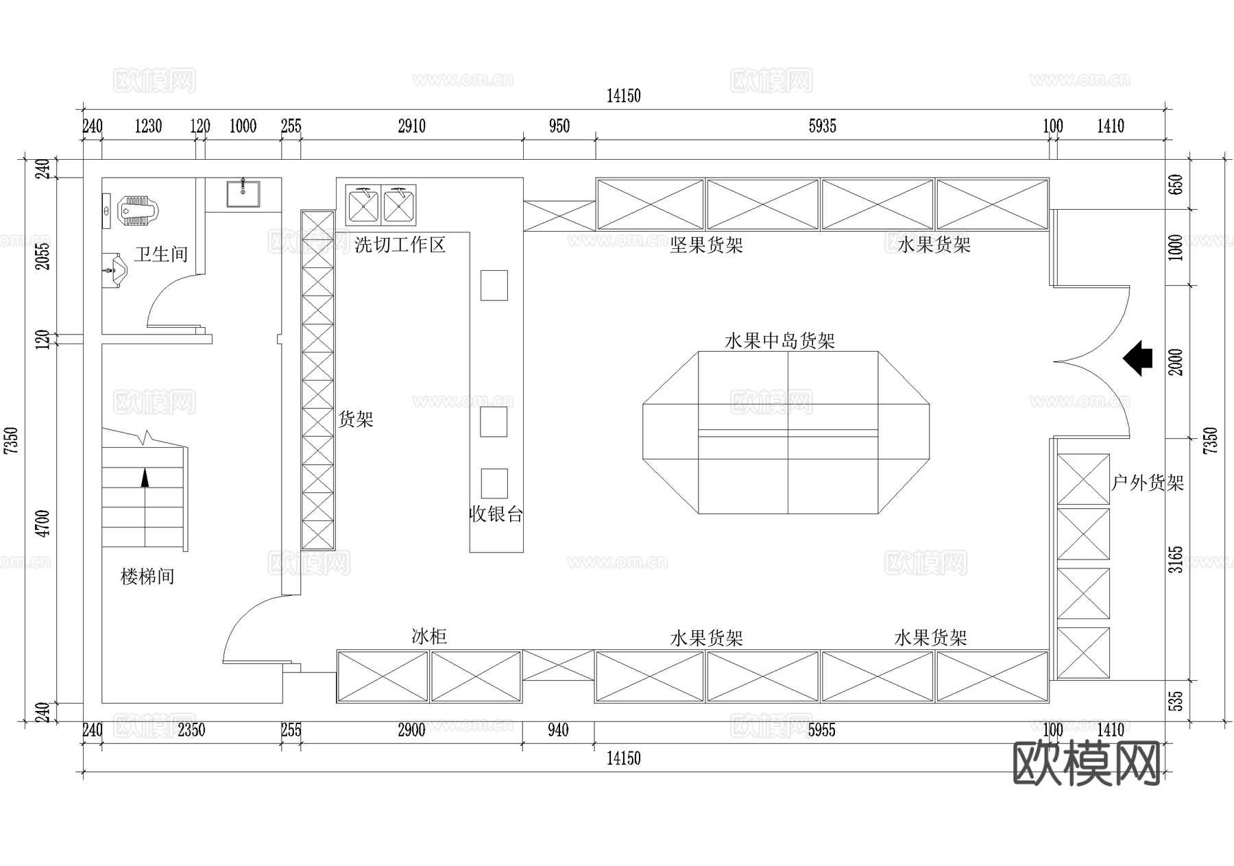 水果店 平面图 专卖店cad施工图