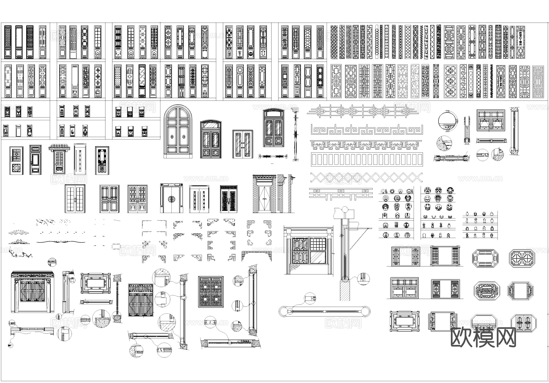 中式门窗屏风雕花隔断装饰图块CAD施工图集cad施工图