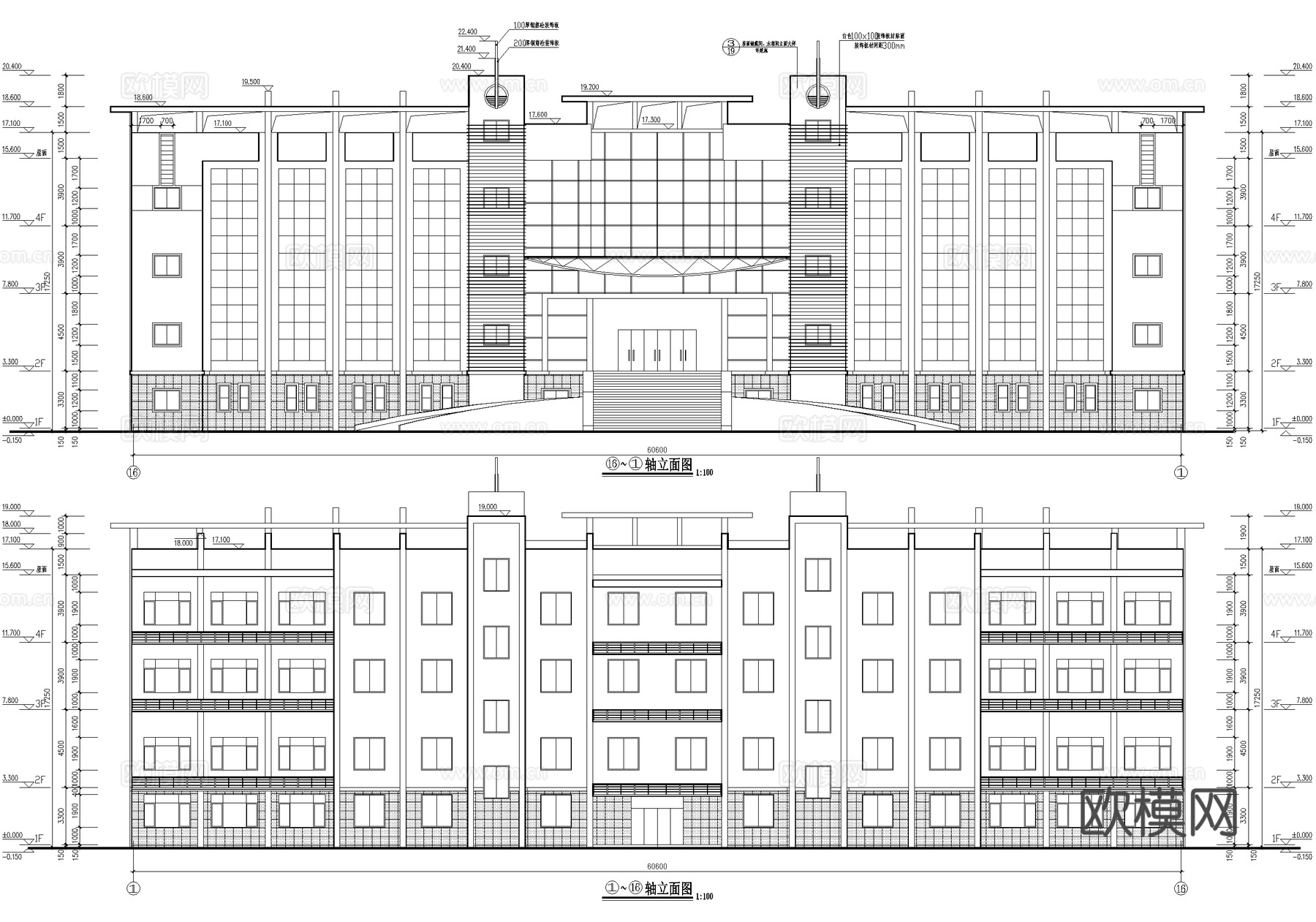 四层厂区办公楼建筑cad施工图cad施工图