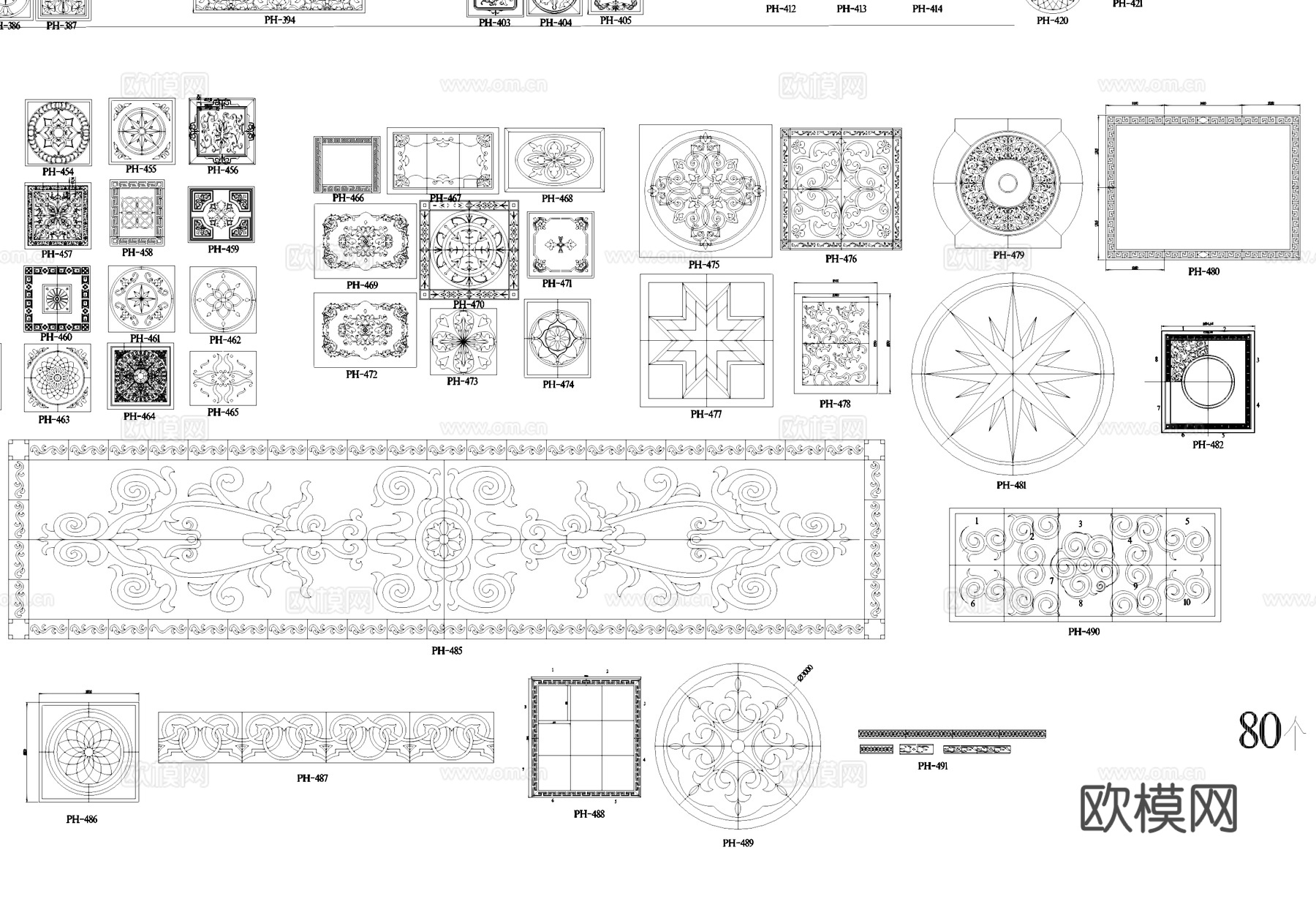 中式地面花纹雕花纹样CAD图库cad施工图