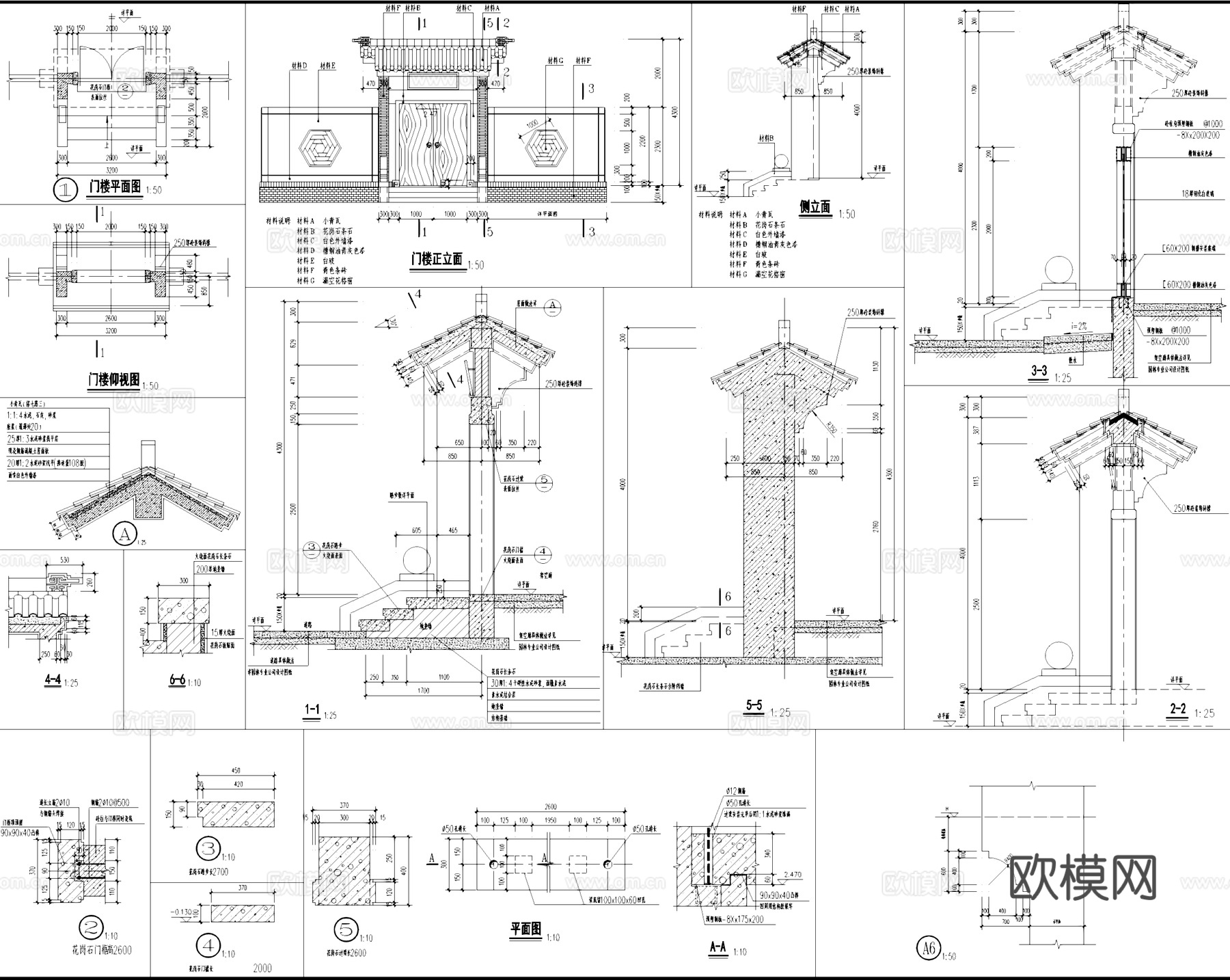中式庭院入口门楼门头围墙节点大样CAD施工详图cad施工图