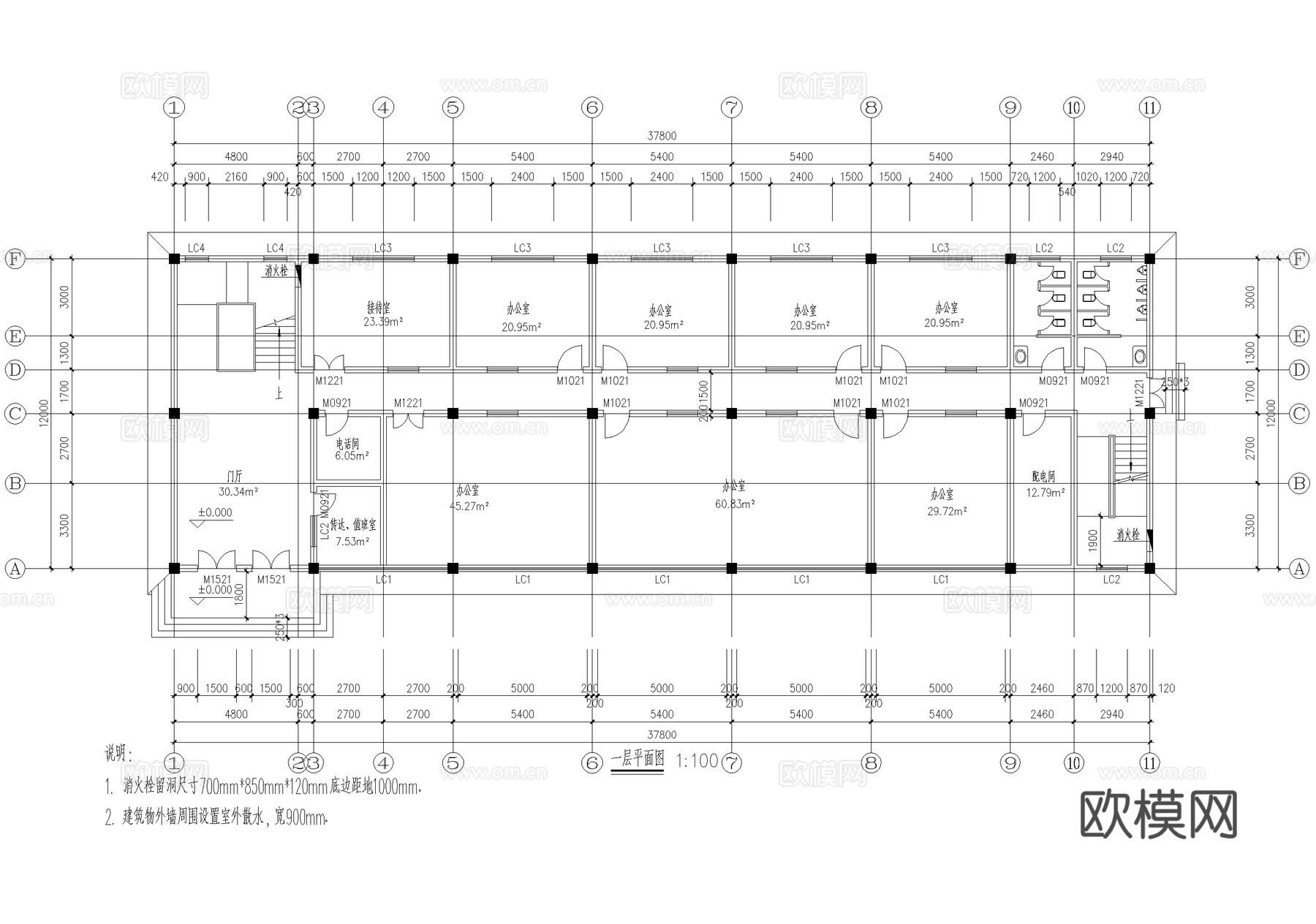 四层办公楼建筑平面图cad施工图