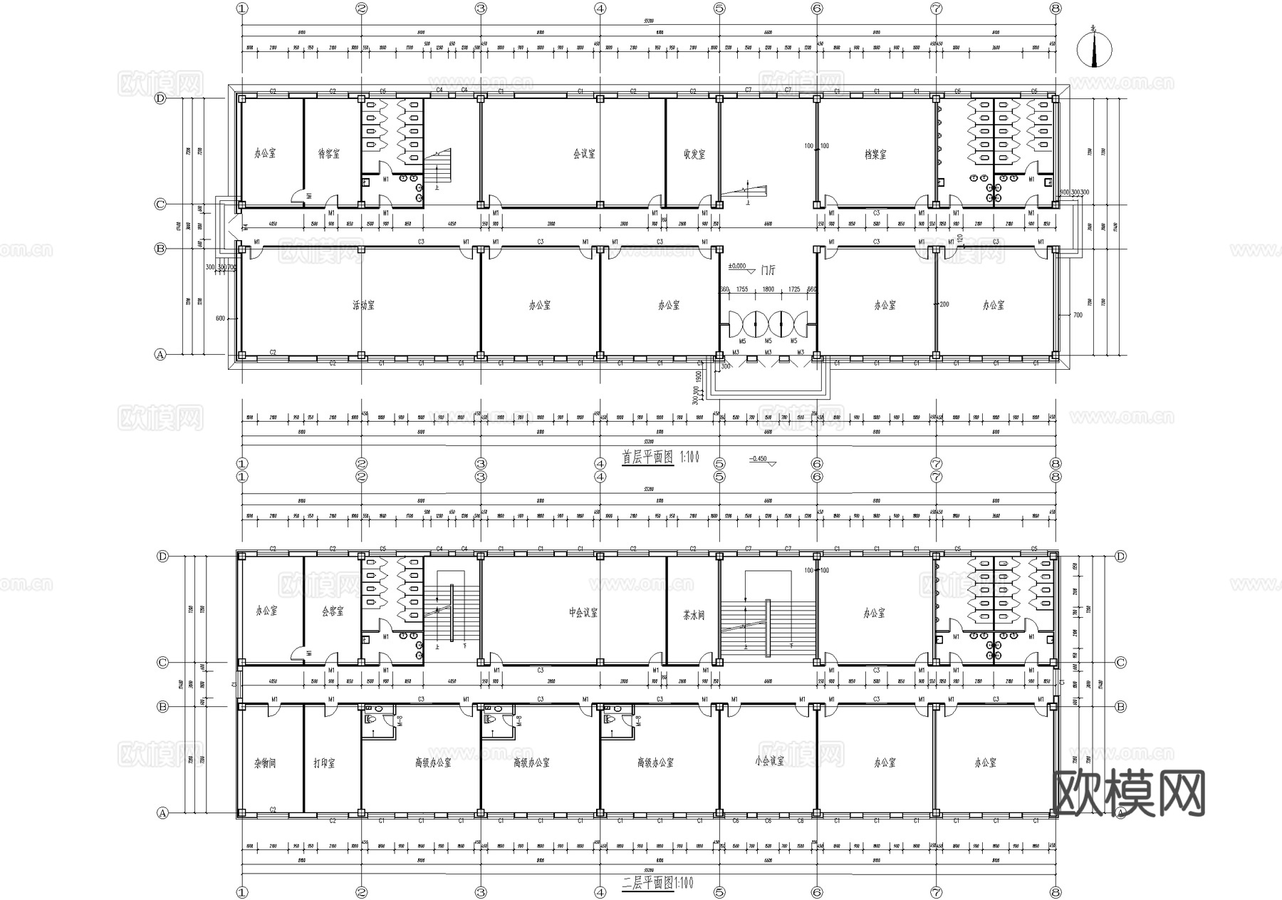 五层办公楼建筑cad施工图