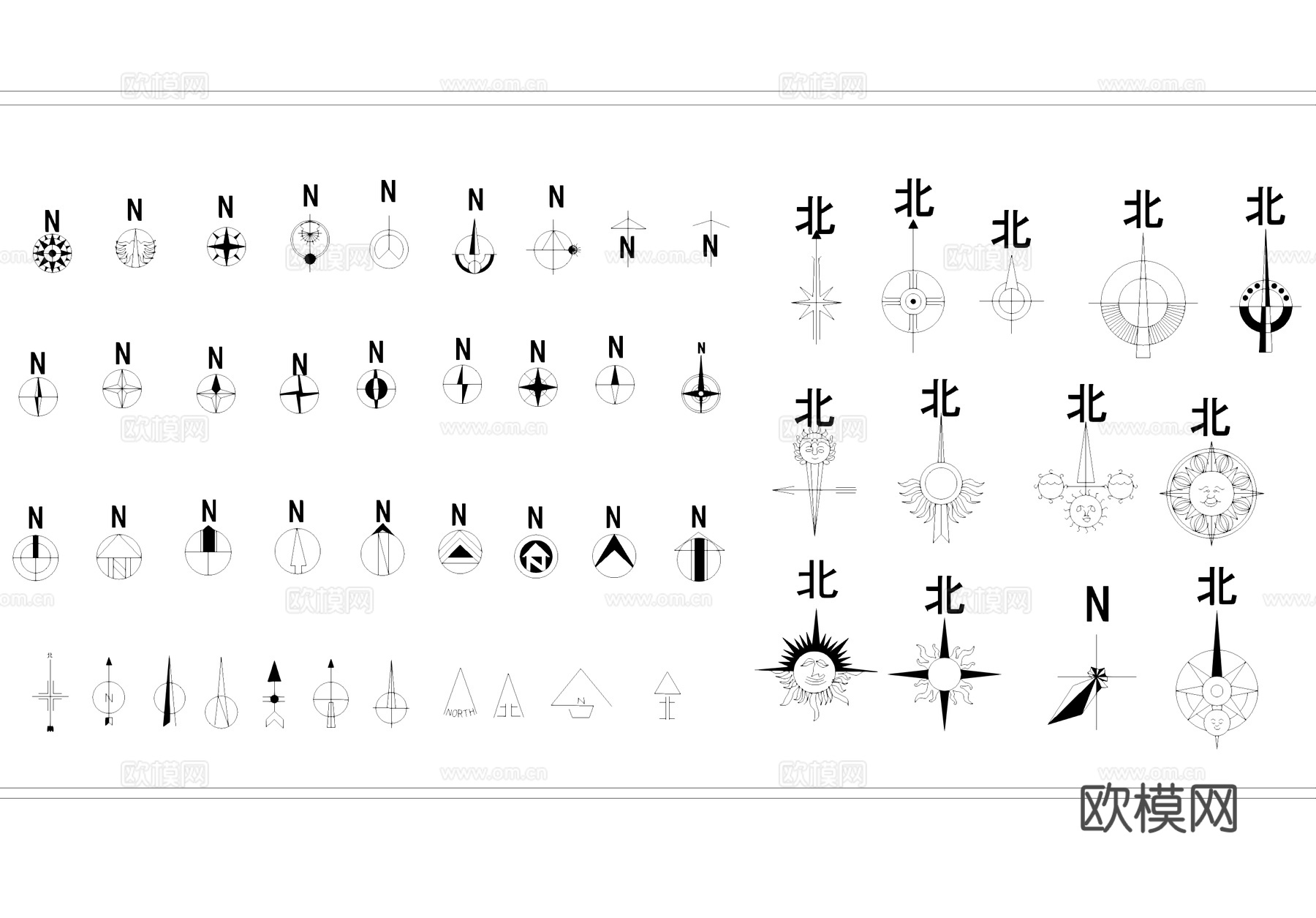 指北针标识图块CAD施工图cad施工图