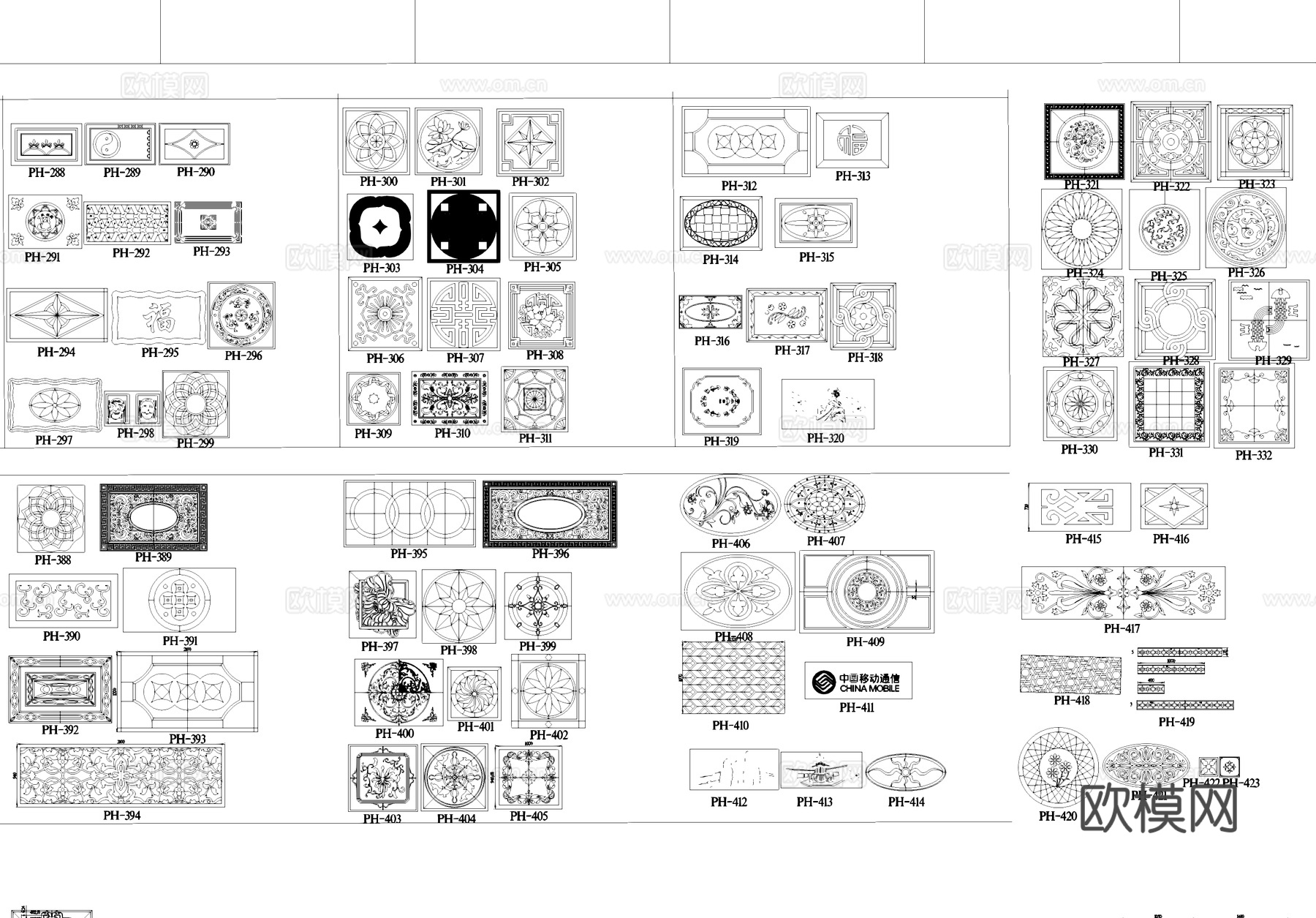 中式地面花纹雕花纹样CAD图库cad施工图
