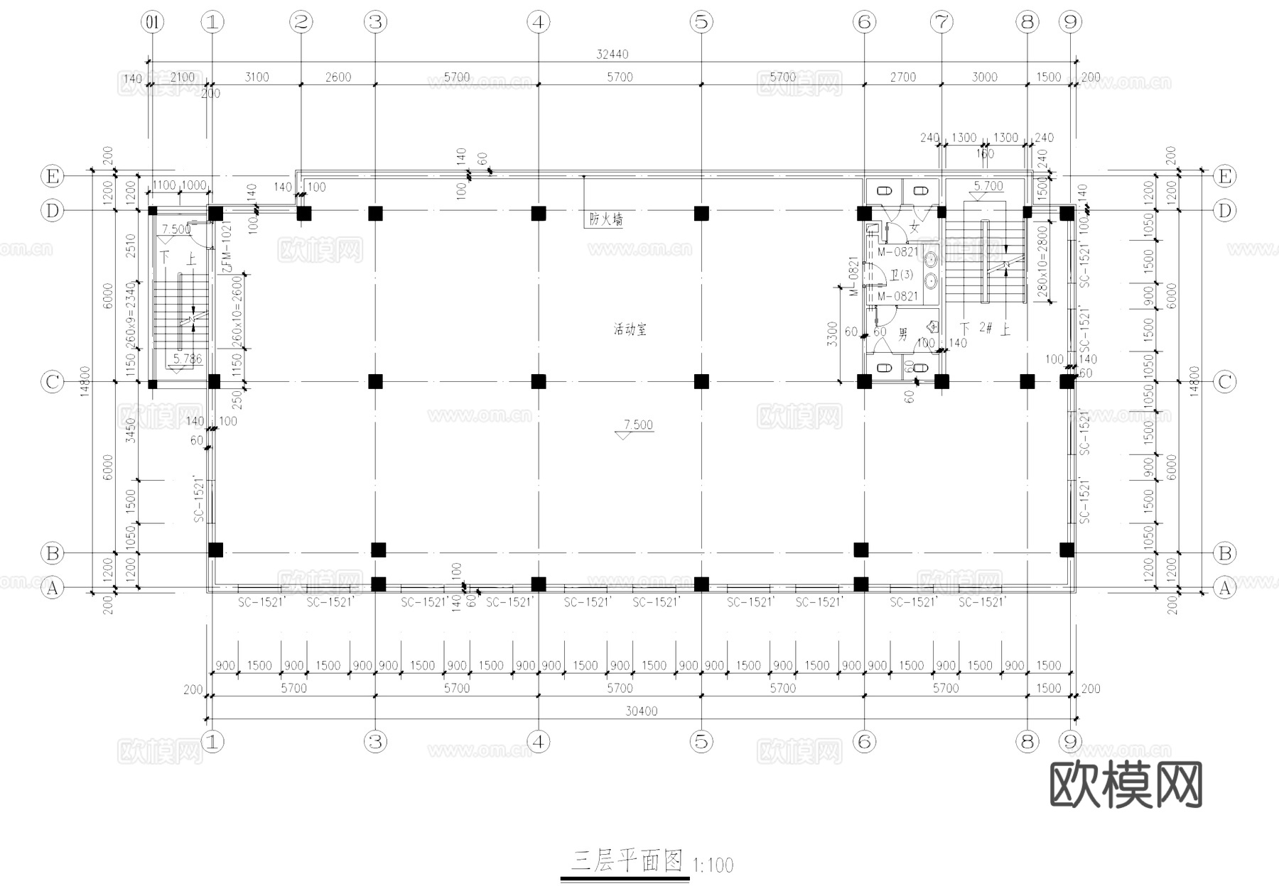职工活动中心建筑CAD施工图cad施工图