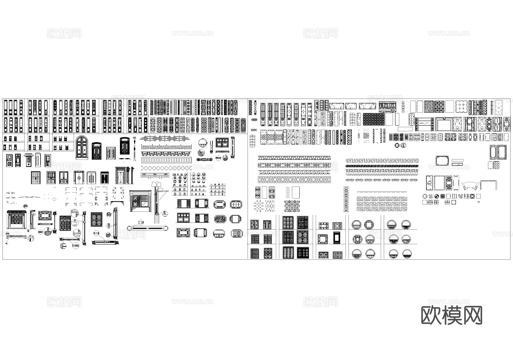 中式门窗屏风雕花隔断装饰图块CAD施工图集cad施工图