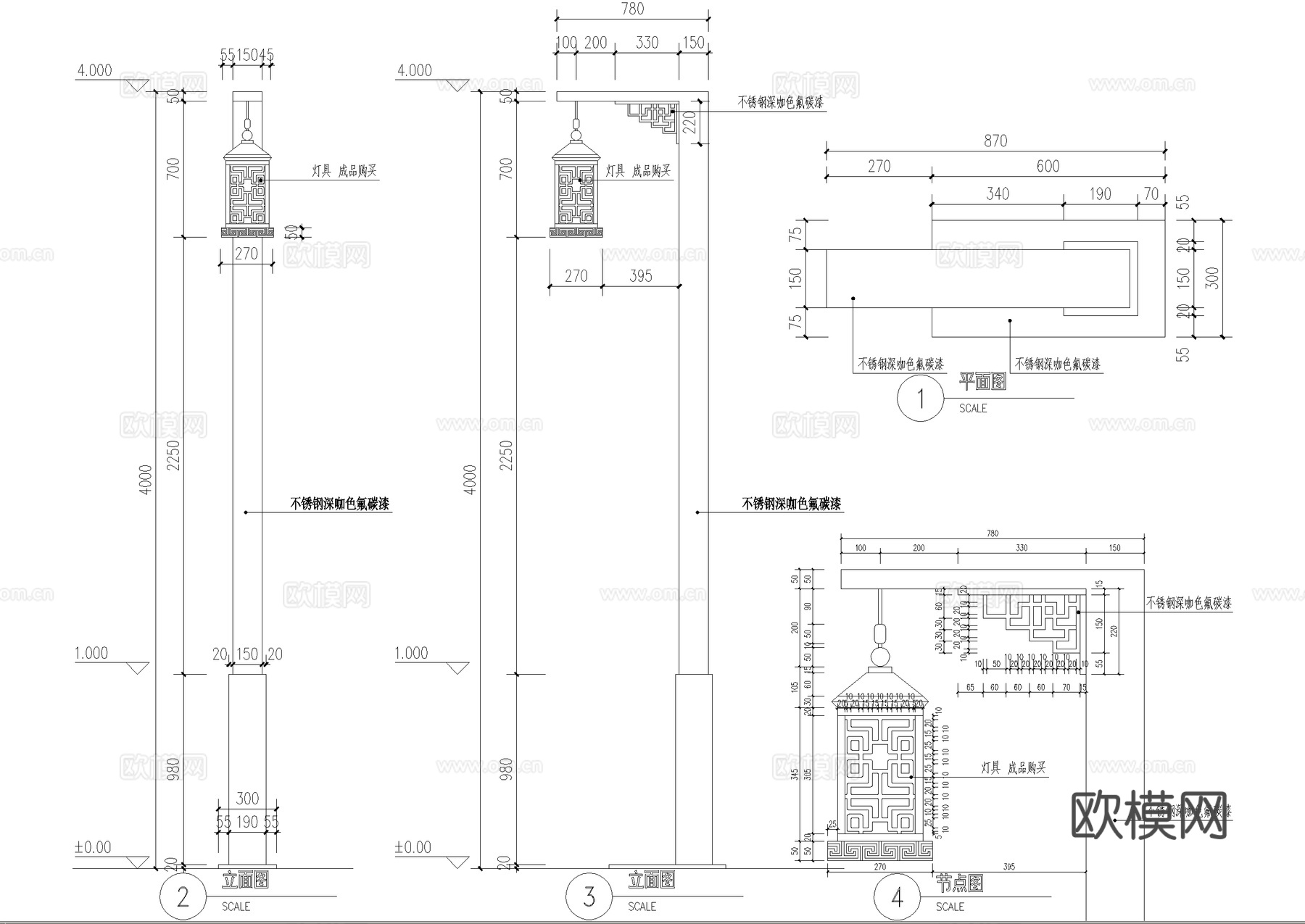 灯节点 路灯 景观灯 庭院灯cad施工图