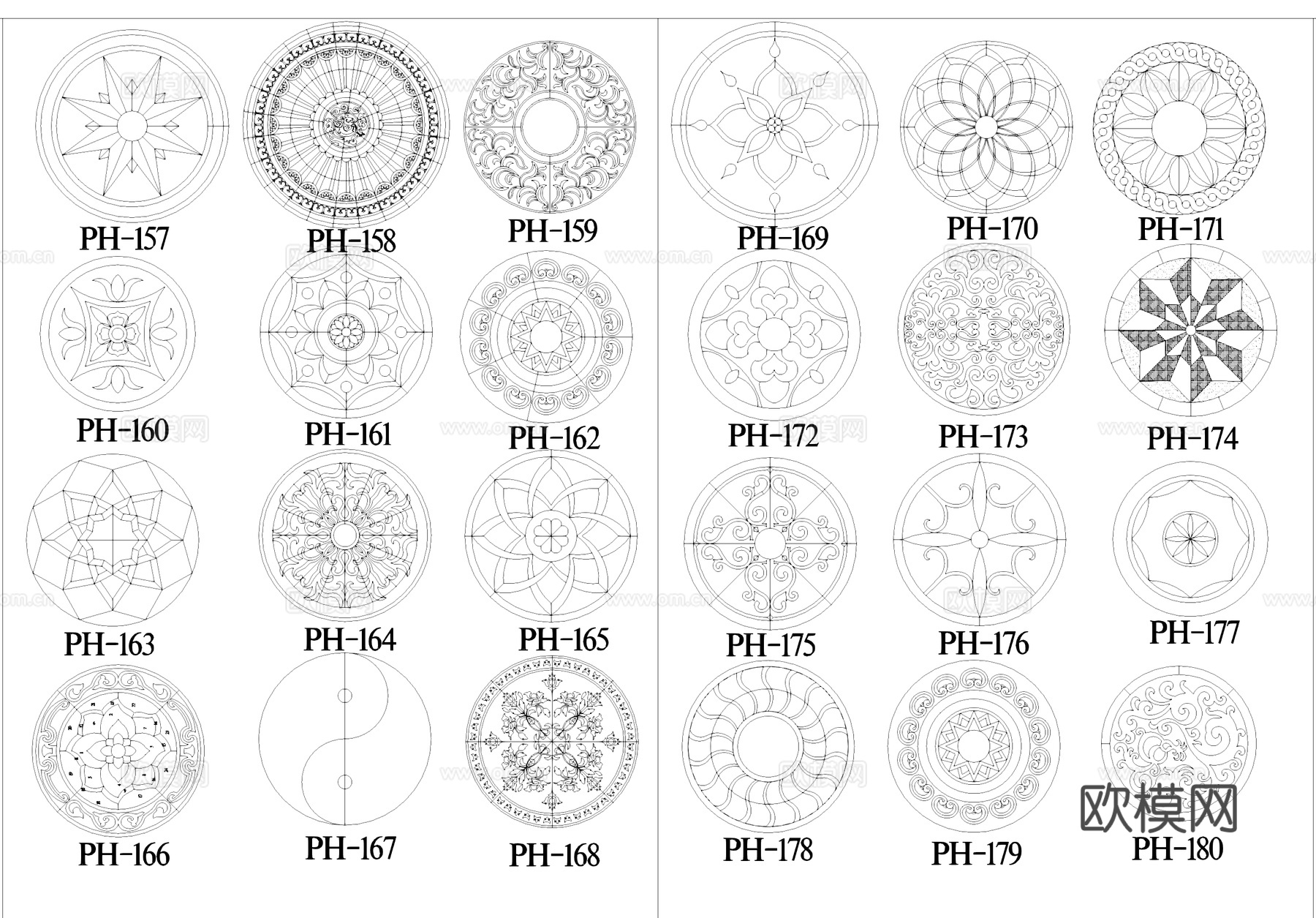 中式地面花纹雕花纹样CAD图库cad施工图