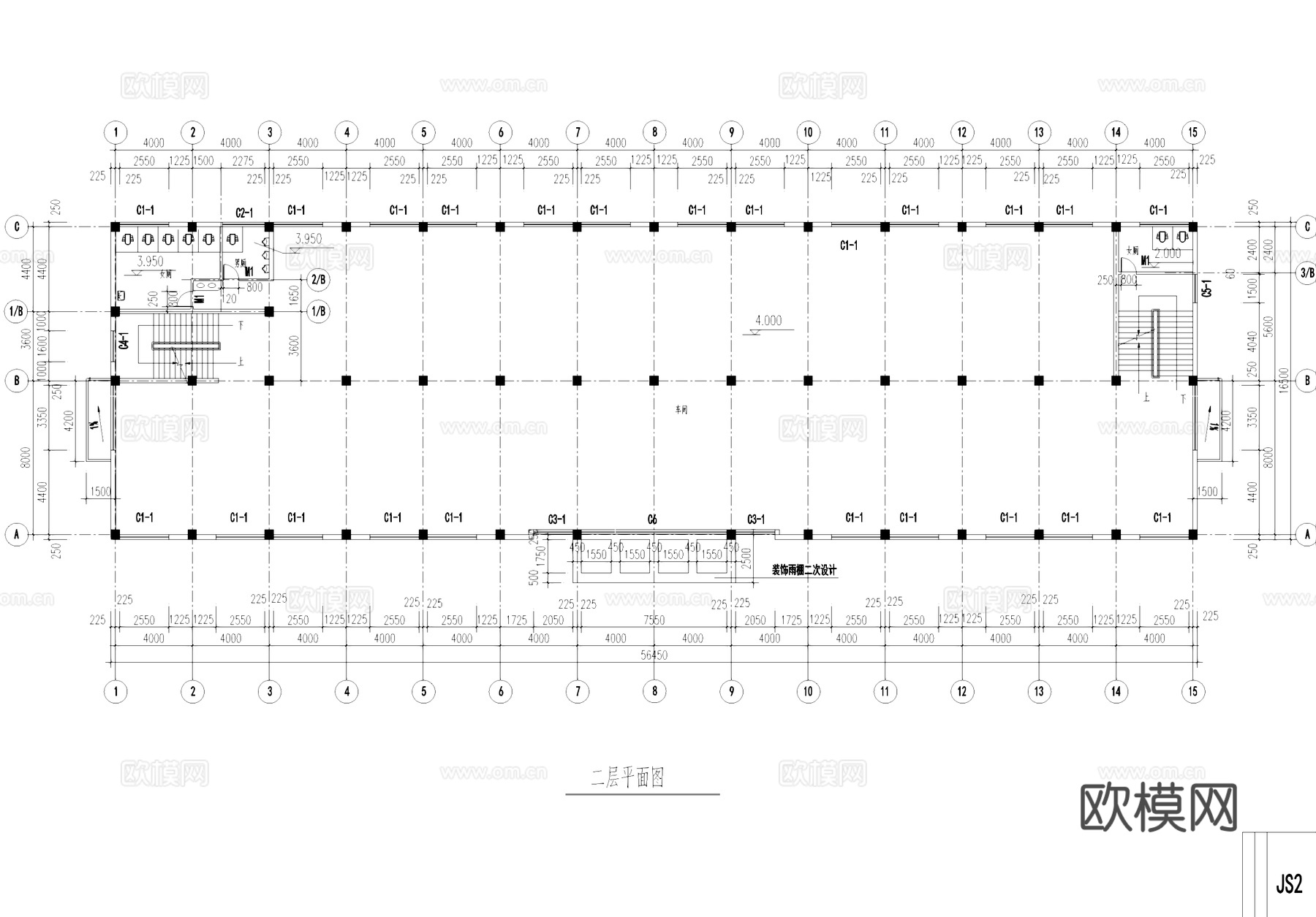 二级耐火七度抗震车间厂房工业建筑CAD施工图cad施工图