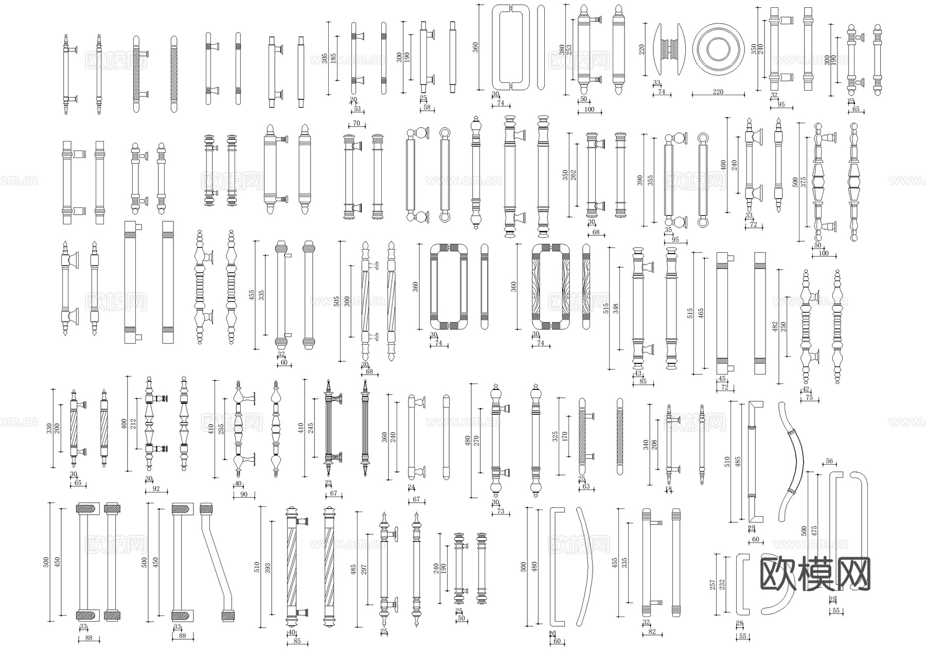 五金管件 门把手cad施工图