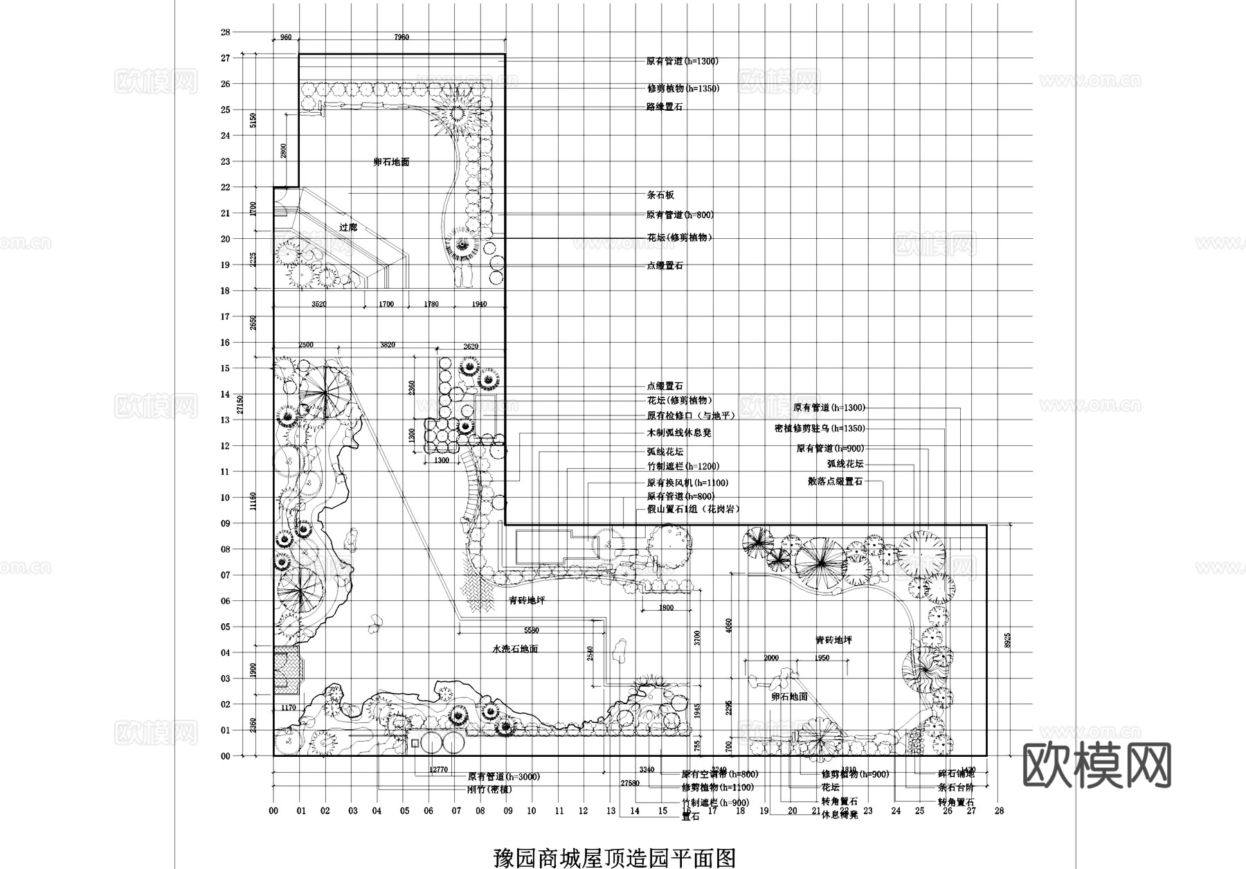 豫园商城凝晖阁屋顶花园景观平面CAD施工图cad施工图