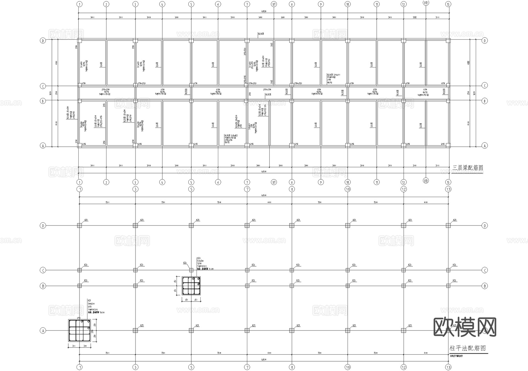 三层工业园区办公楼建筑cad施工图