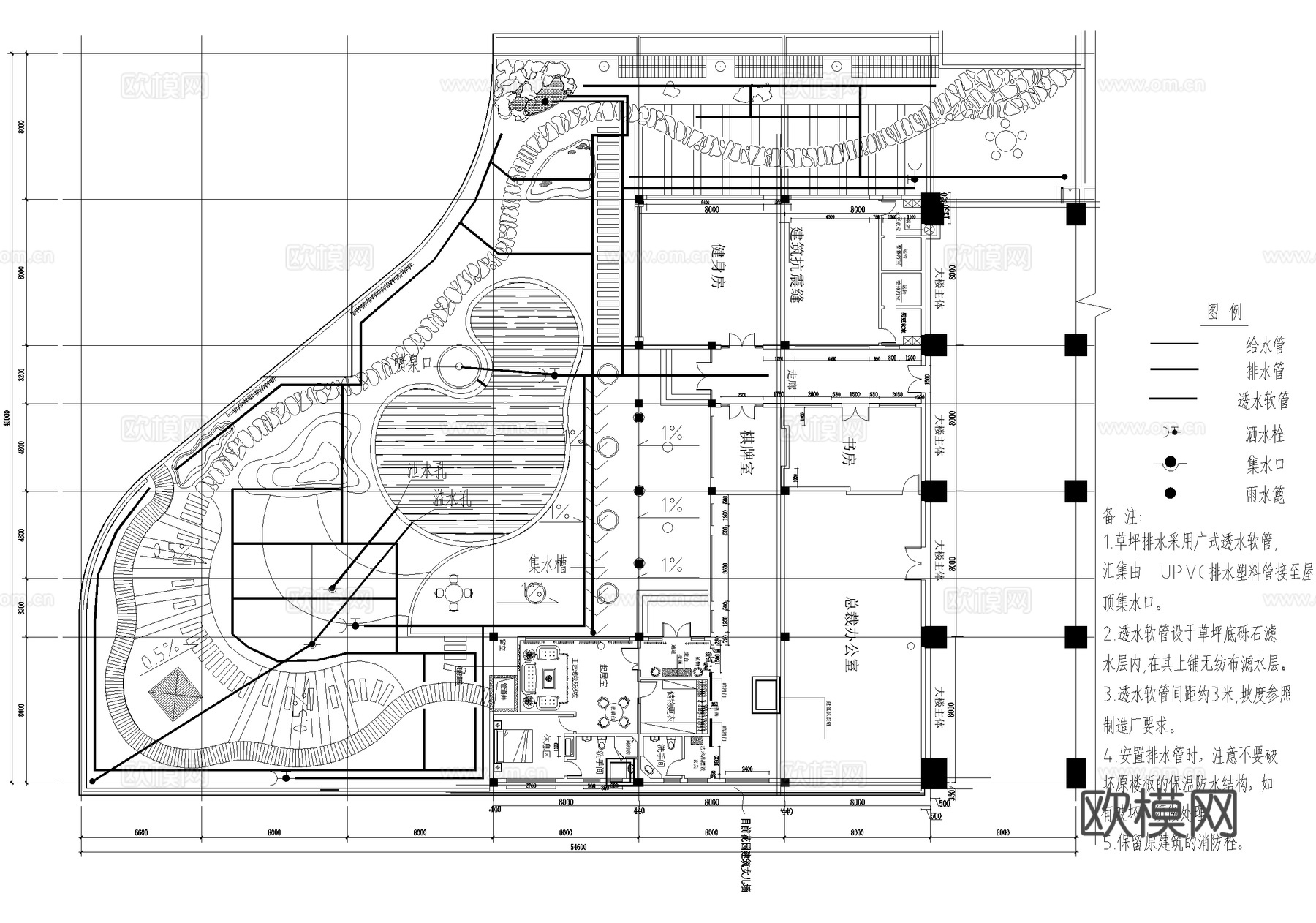 花园庭院景观给排水平面图cad施工图